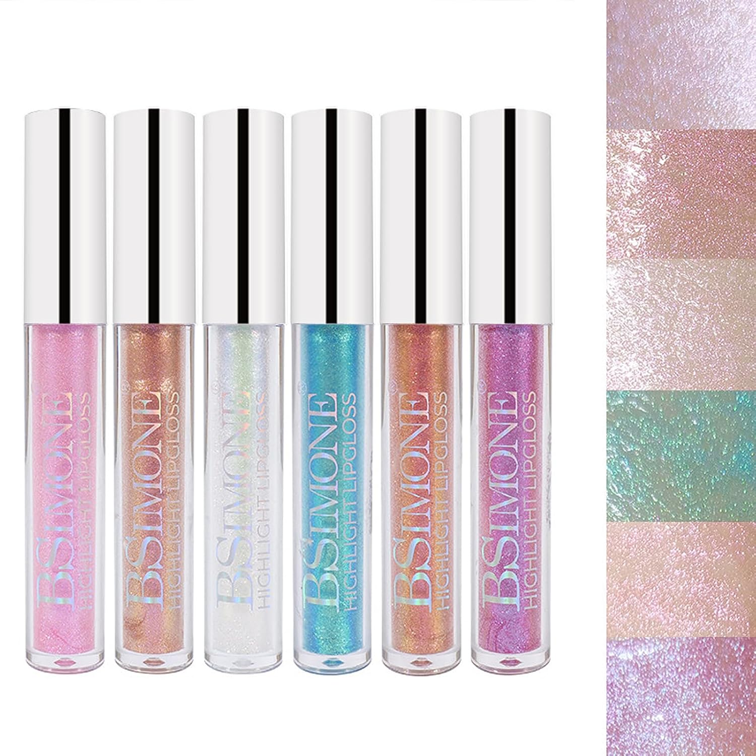Juego de lápices labiales líquidos con purpurina, 6 colores, brillo de neón con diamantes metálicos, impermeable, kit de maquillaje de larga