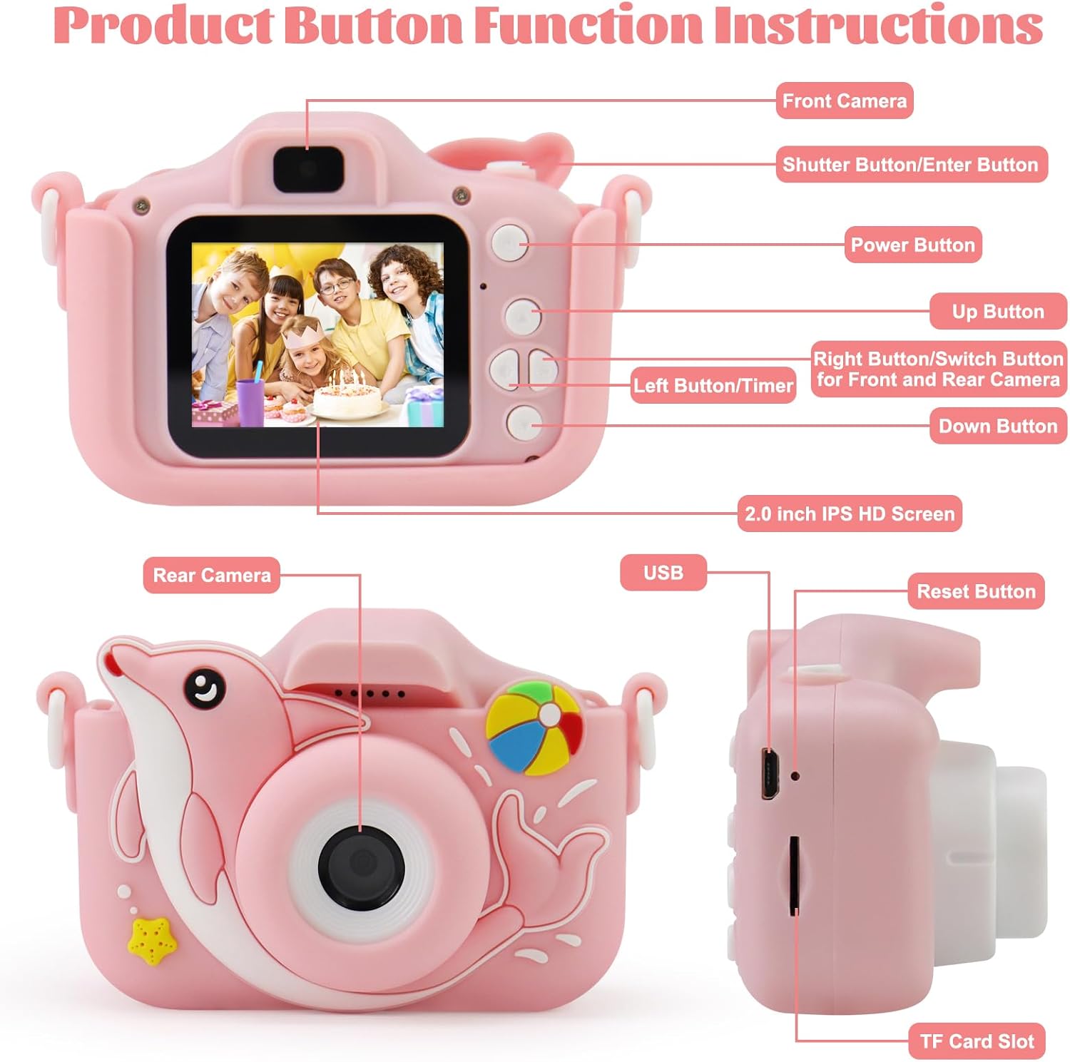Cámara para niños, cámara para niños, cámara para niños pequeños, cámara de video digital para selfie HD de 1080P con tarjeta SD de 64 GB, el mejor