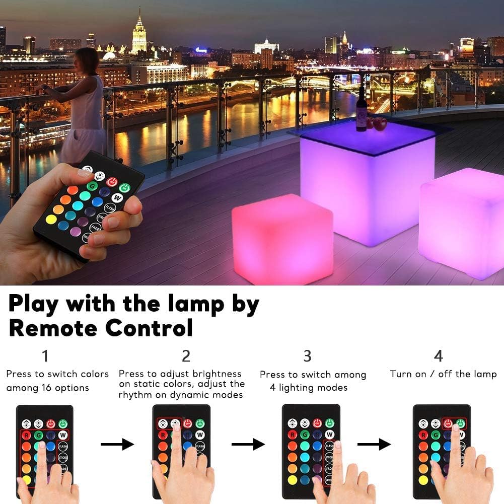 COPU Cubo de luz LED RGB de 20 pulgadas, luces LED que cambian de color, asiento de cubo LED ultra resistente, mesa de cubo LED para decoración de