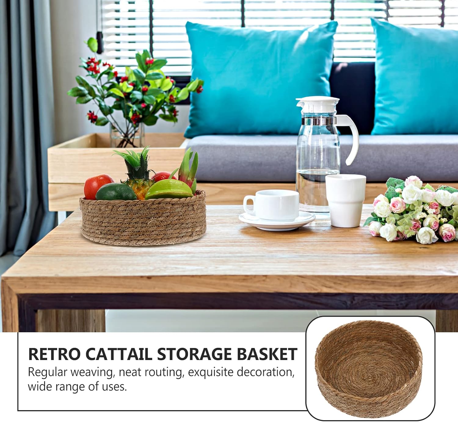 Cabilock 3 unidades de cesta de almacenamiento de paja para alimentos, cesta de ratán, decoración de mesa, almacenamiento tejido, cesta de