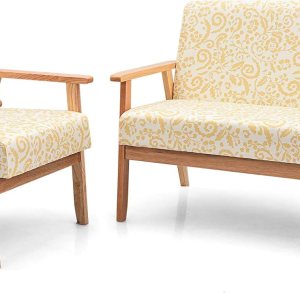 Giantex Mid-Century – Juego de sillas decorativas de madera de dos plazas, silla decorativa de madera tapizada con madera de caucho, bonito patrón, Giantex Mid-Century – Juego de sillas decorativas de madera de dos plazas, silla decorativa de madera tapizada con madera de caucho, bonito patrón,