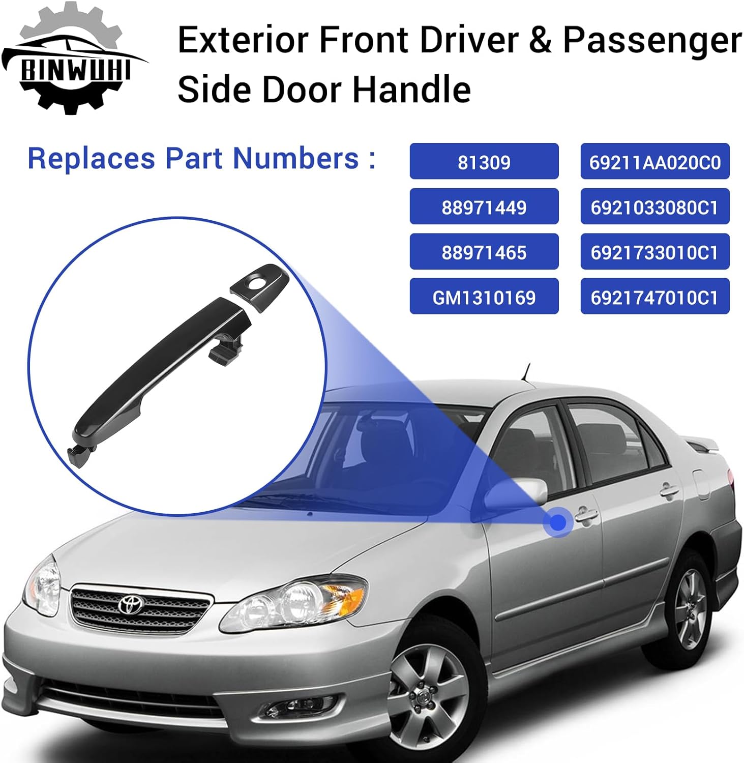 Manija de puerta exterior para el lado del conductor del lado del pasajero compatible con Toyota Camry 2002-2006, Toyota Corolla y Toyota Matrix