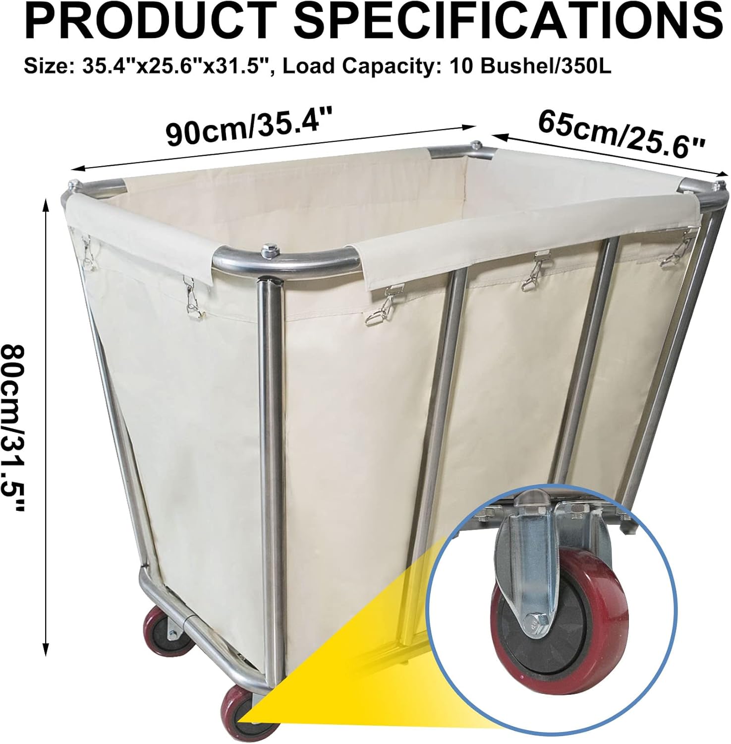 Graywlof Carrito de lavandería de 10 bushel con ruedas, resistente, industrial, para el hogar, color beige, grande, cesta de lavandería, cesta de