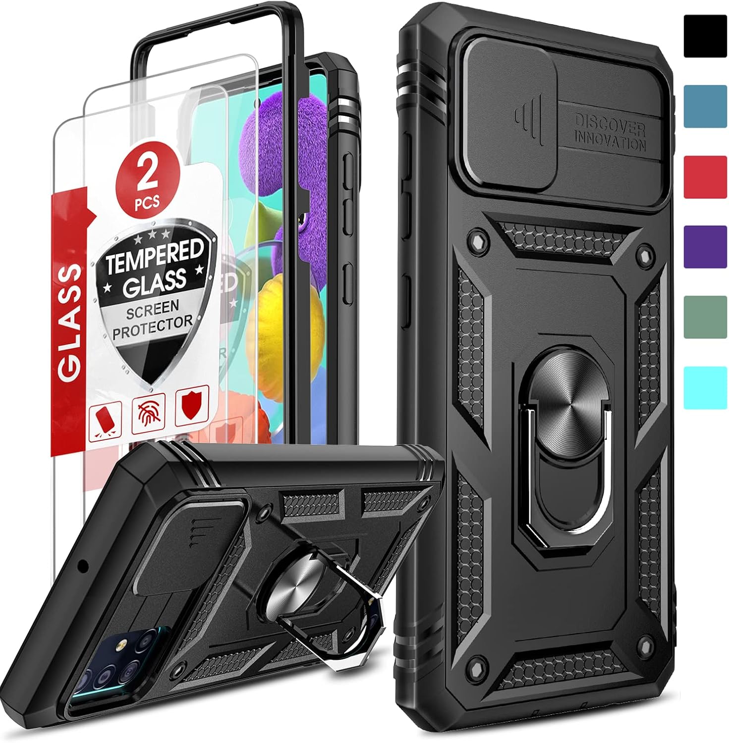 LeYi Funda para Galaxy A51 4G, Samsung A51 no compatible con A51 5G con funda para cámara + 2 protectores de pantalla, funda de cuerpo completo de