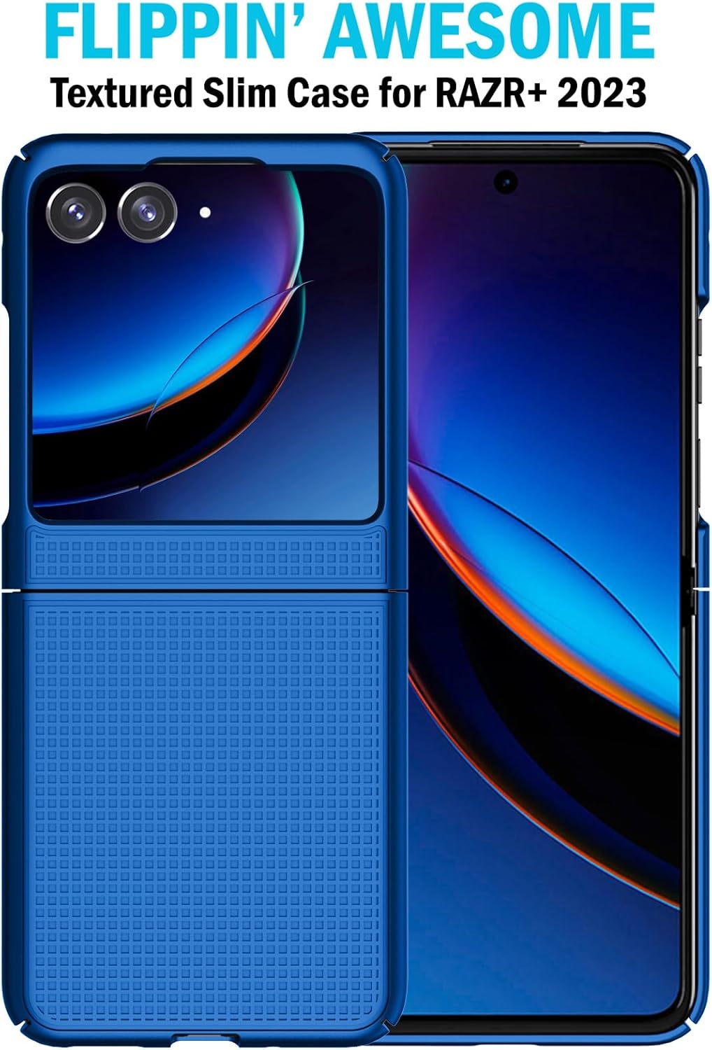 Nakedcellphone – Funda con clip para Motorola RAZR+ 2023, textura de cuadrícula cubierta rígida delgada y giratoriatrinquete Combo de funda de