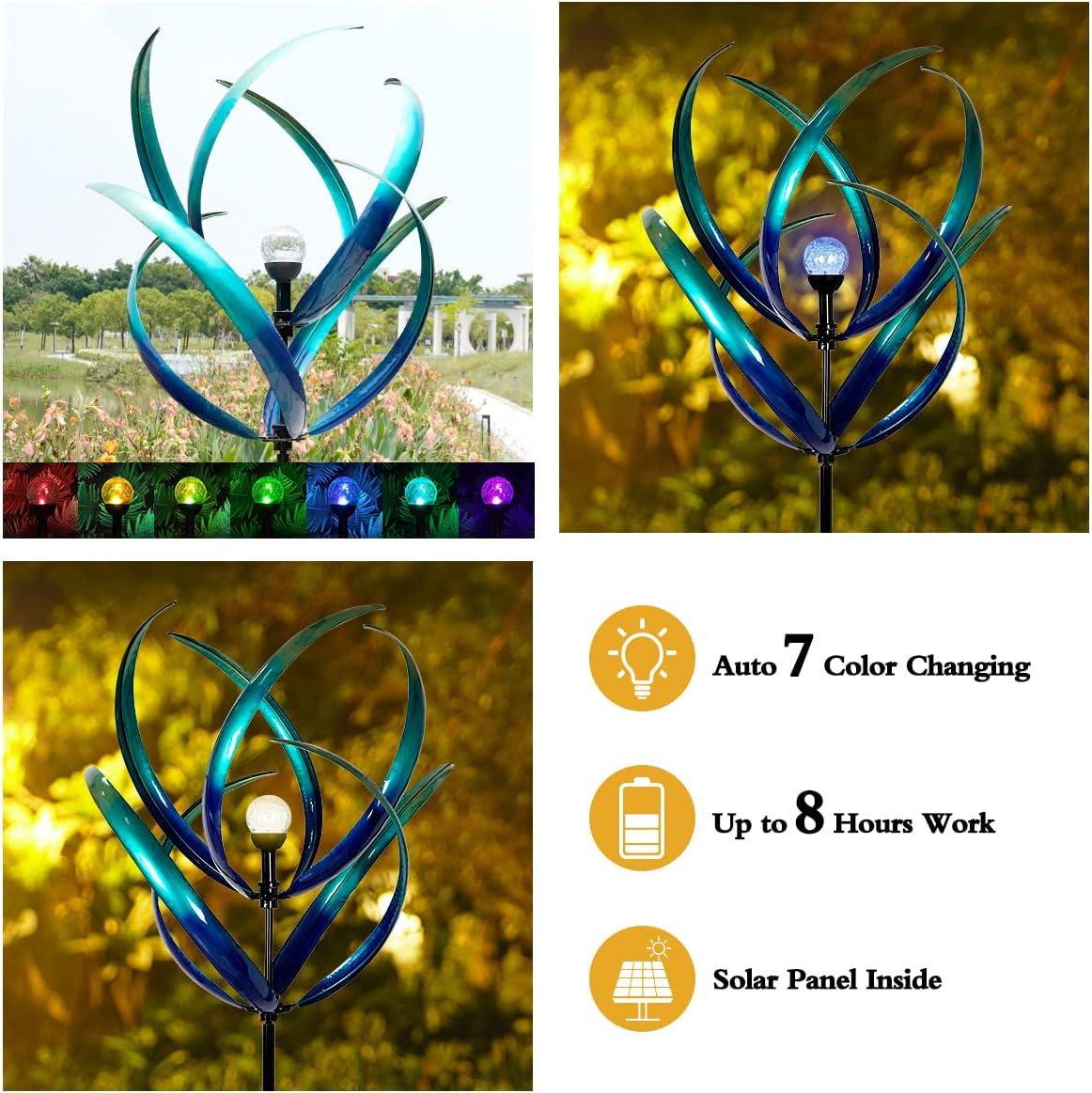Molinillos de viento de 82 pulgadas para exteriores  Esculturas de viento de metal extra grandes para exteriores con luz solar, molinos de viento