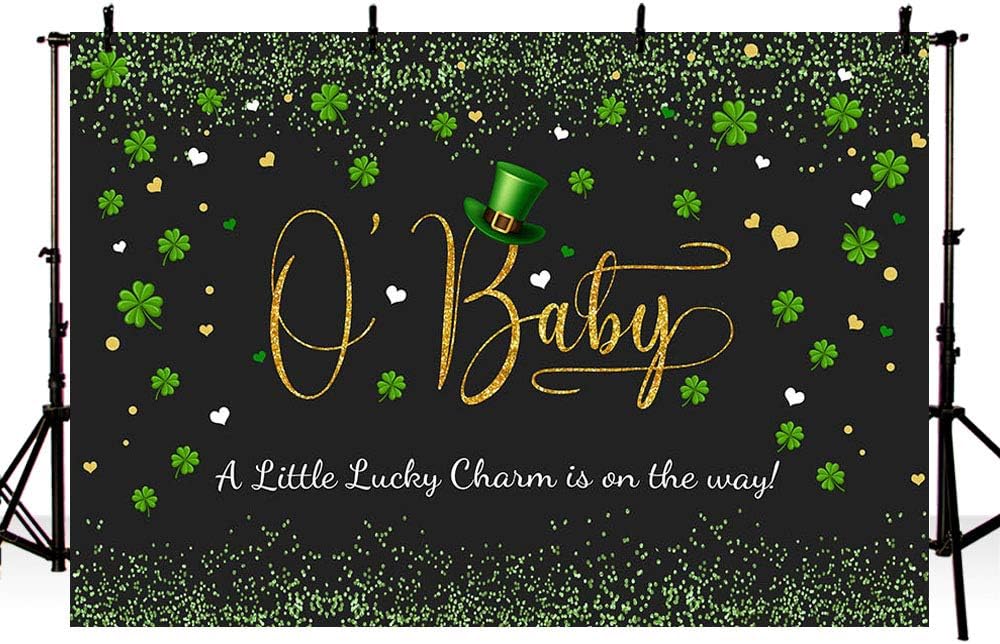 MEHOFOND Decoración de fiesta de baby shower de 7 x 5 pies para el Día de San Patricio, pancarta de fondo de fotos con confeti verde, trébol dorado,