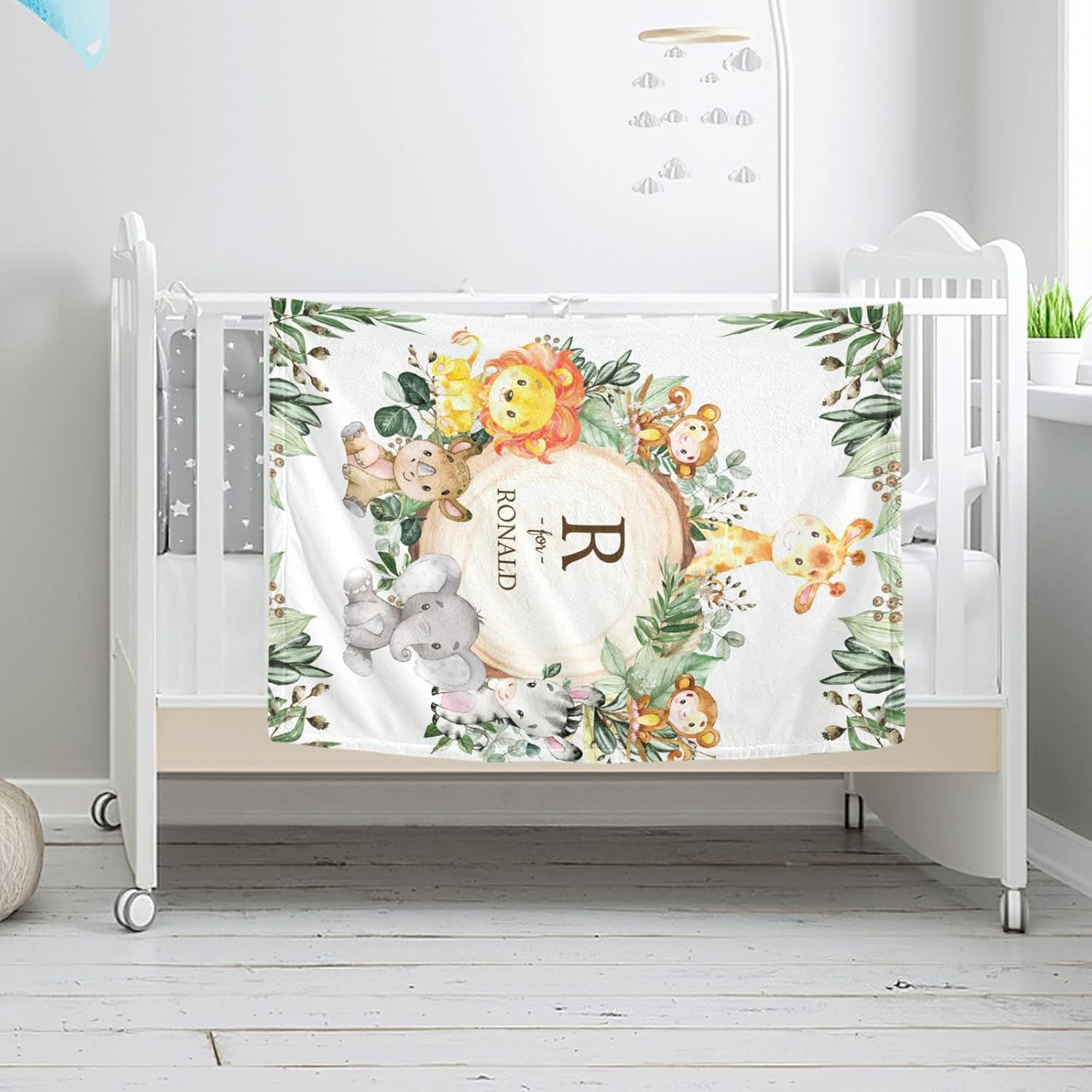 Manta de bebé personalizada de animales de la selva con nombre, manta de bebé personalizada para niños y niñas, manta de aventura que espera cosas,