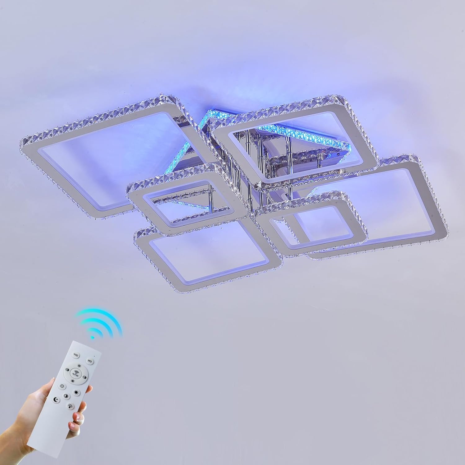 ASGYISA Moderna lámpara LED de techo de cristal grande con control remoto RGB regulable 3 colores cromo lámpara de techo 3000K-6500K lámpara de