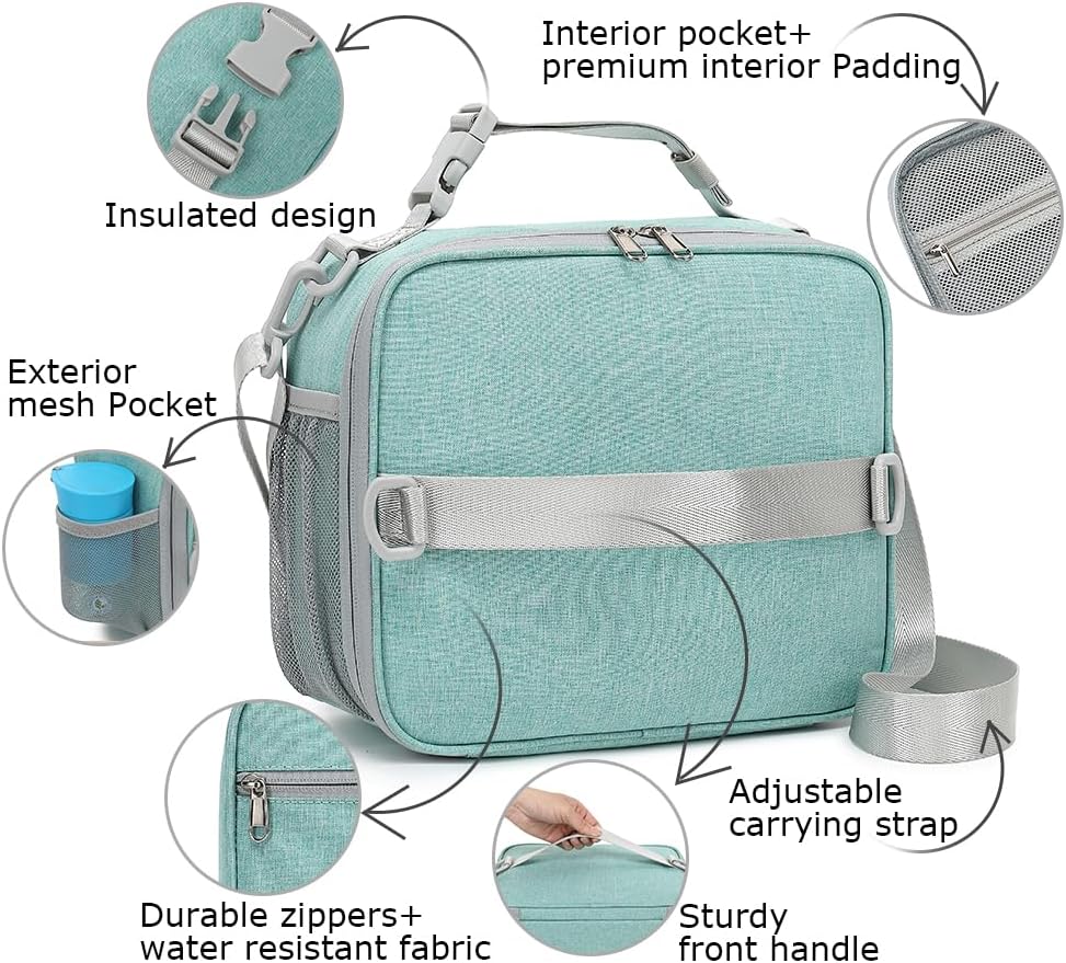 Bolsa de almuerzo para niños, bolsa térmica de almuerzo para niños y niñas, kit de lonchera reutilizable para viajes escolares