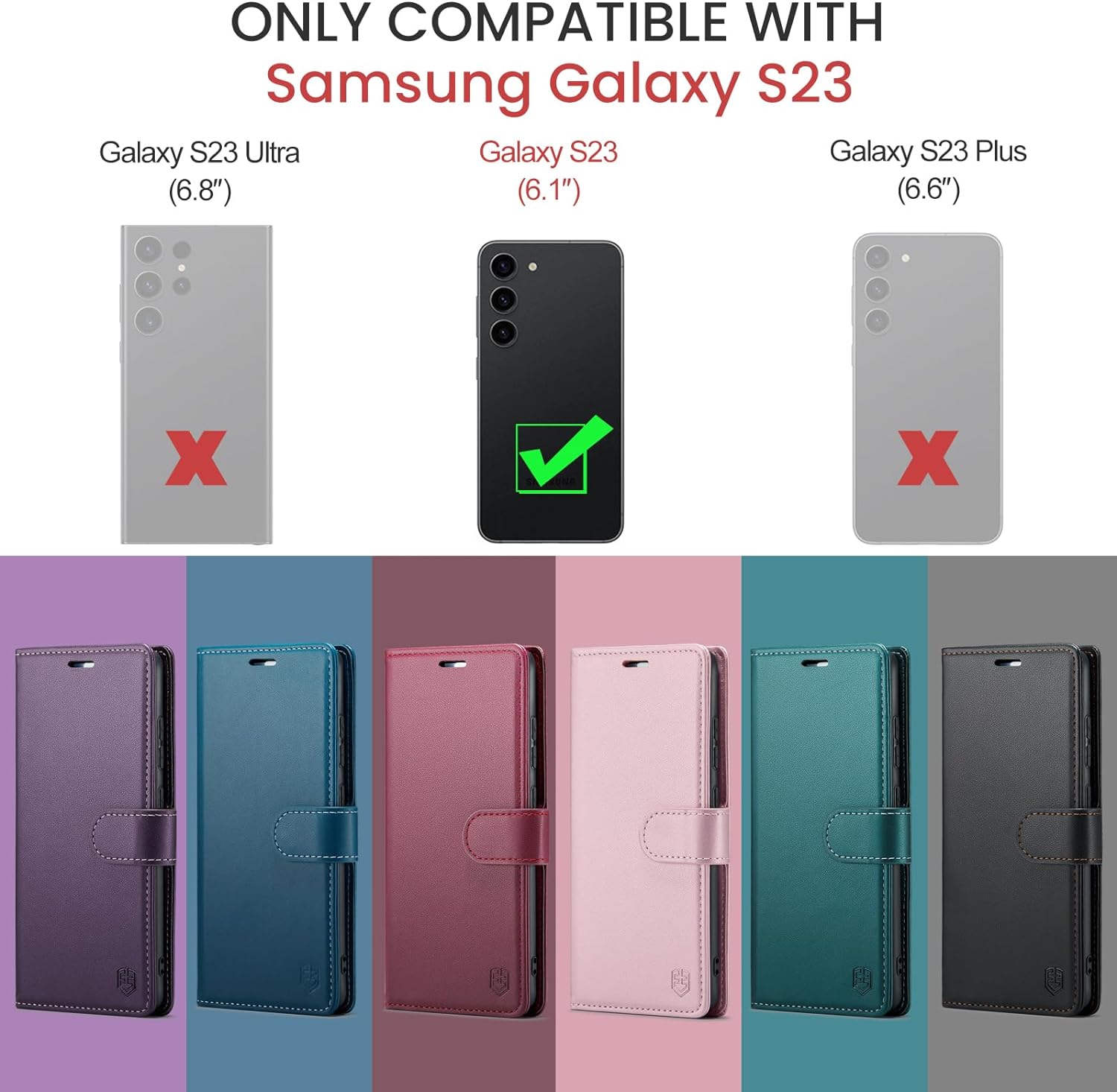 Funda tipo cartera para Samsung Galaxy S23 5G con bloqueo RFID, soporte para tarjeta de crédito, de piel sintética, función atril, funda protectora