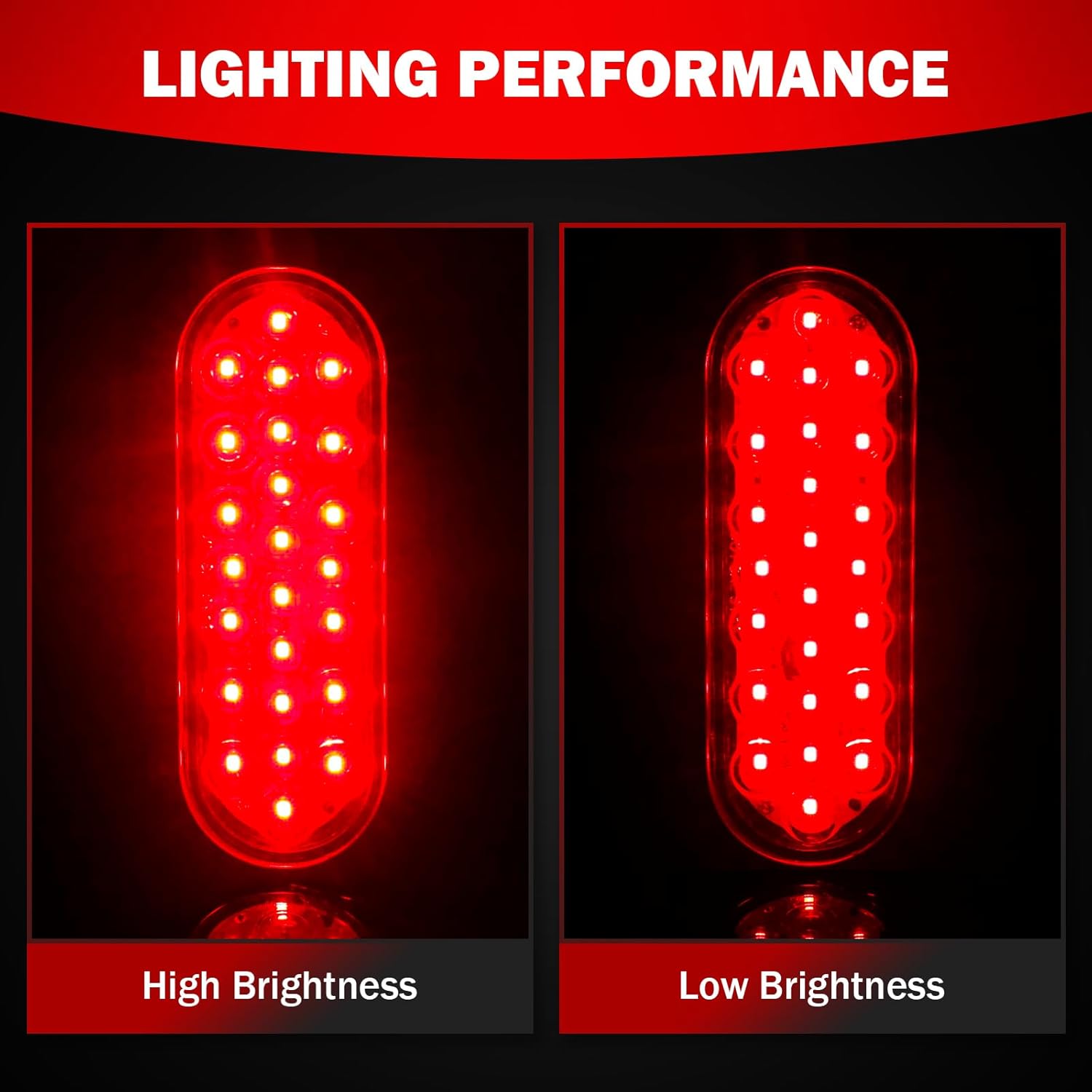 2 luces traseras LED ovaladas rojas de 6 pulgadas, luces de remolque IP67, impermeables, luces de freno para camión, RV, barco, autobús, remolque,