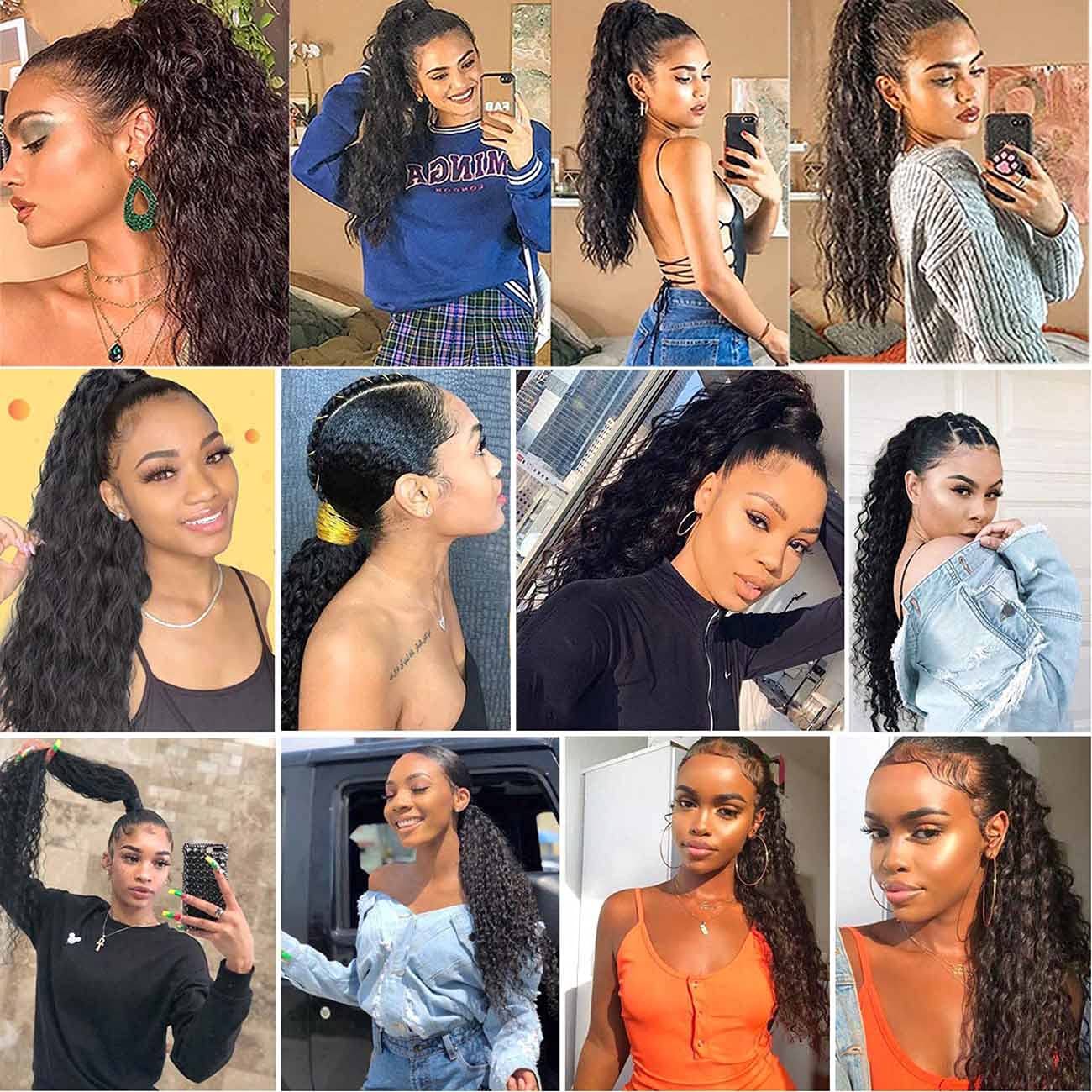Extensiones de cabello humano 100 % real, cola de caballo envolvente, ondas de agua, pasta mágica, natural, ondulado, rizado profundo, para mujeres