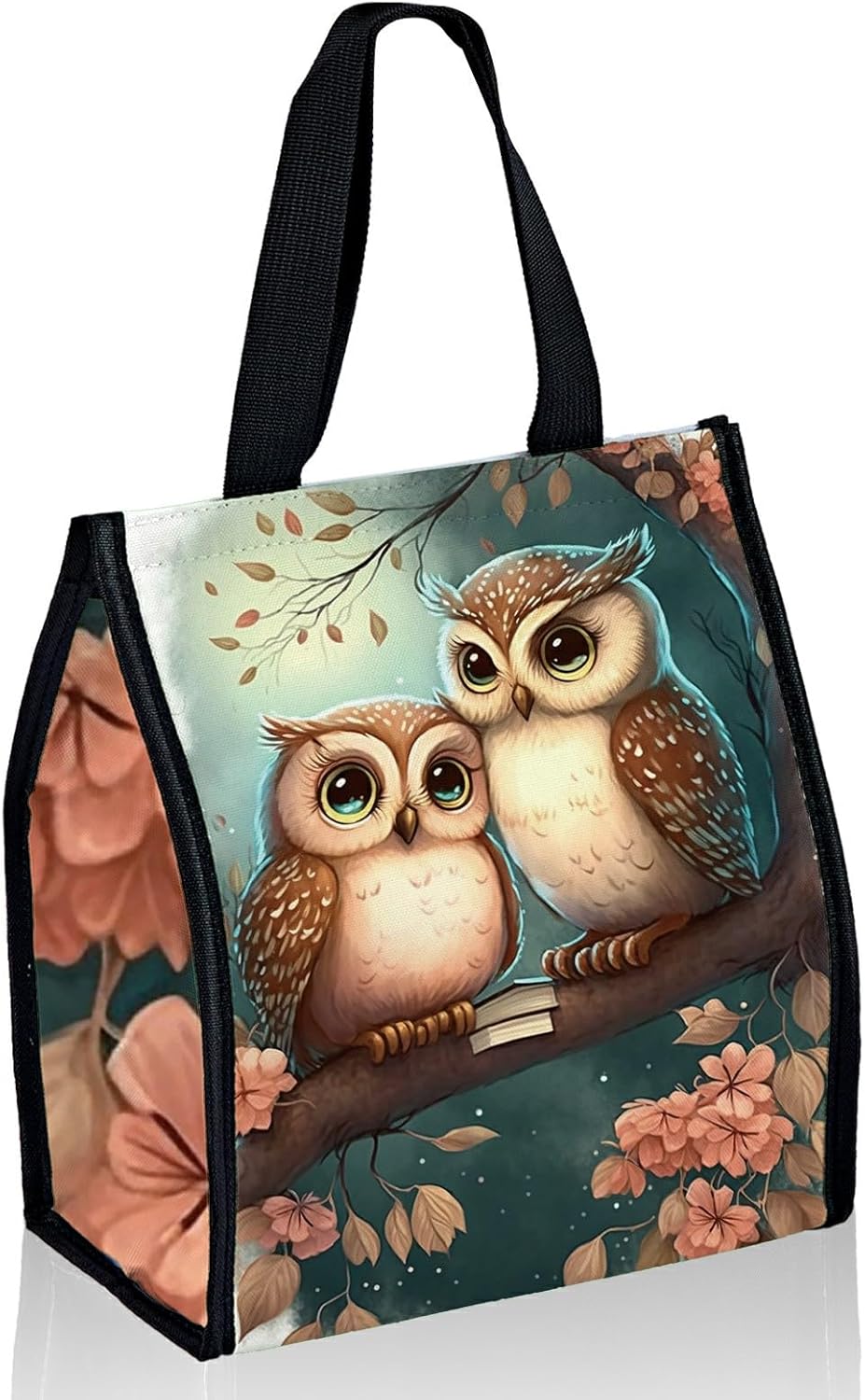 Bolsas de almuerzo para parejas de búhos, linda caja de almuerzo para mujer, reutilizable, aislada, bolsa enfriadora, plegable, portátil, a prueba