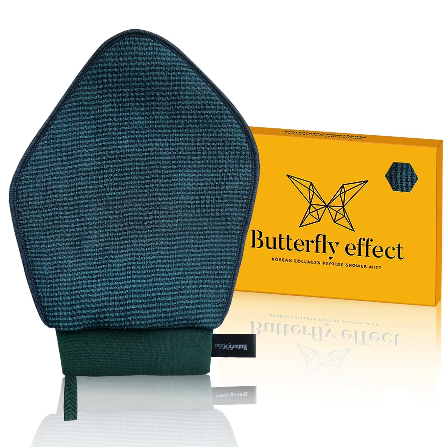 Butterfly Effect Guante exfoliante – 1 guante exfoliante coreano para ducha, eliminación de piel muerta para pieles sensibles, hecho de péptido de
