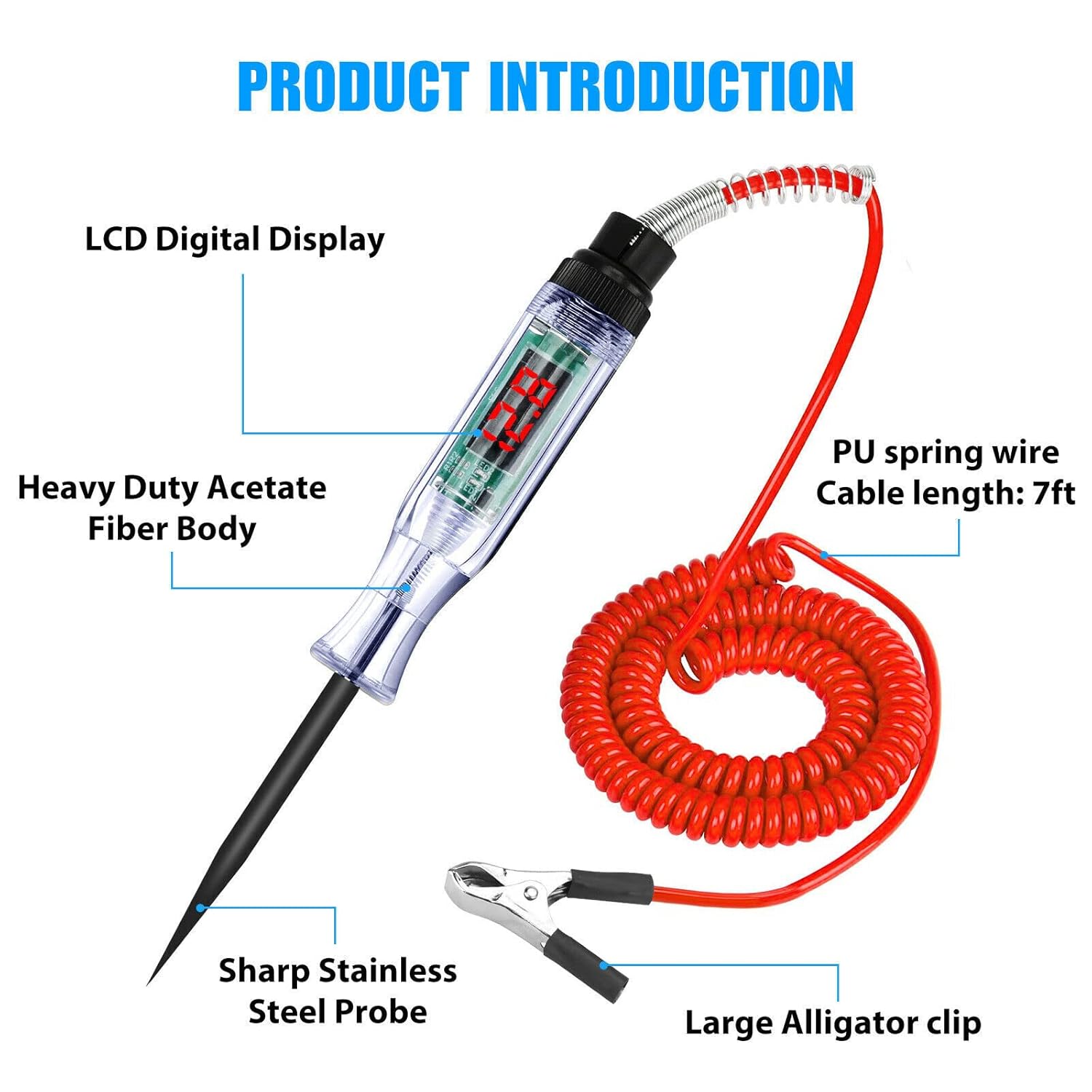 Pluma de prueba de circuito de camión para automóvil, 3-70 V, circuito eléctrico digital LCD, probador de luz de prueba de voltaje para automóvil,
