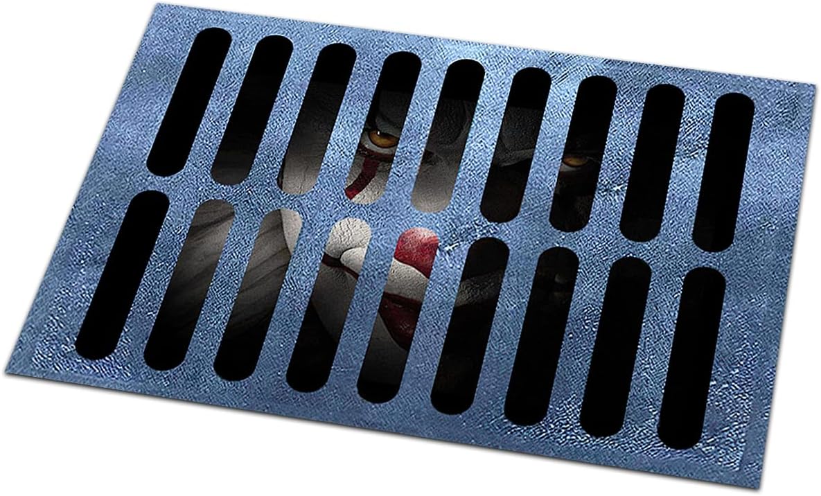 Felpudo de payaso con ilusión 3D de Halloween, tapete de bienvenida de Halloween, tapete de drenaje de payaso de Halloween, para interiores y