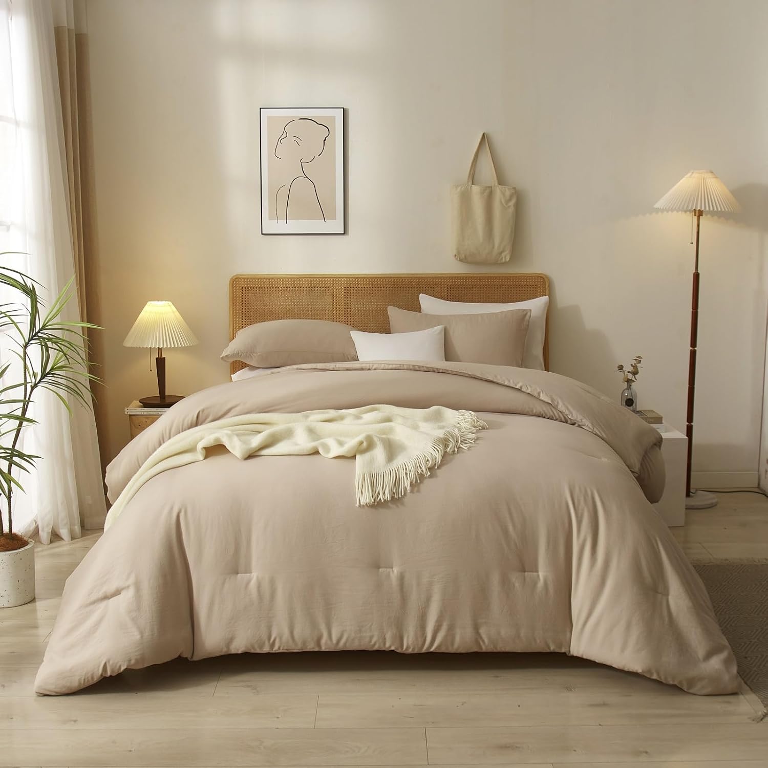 AMWAN Juego de edredón de color caqui, tamaño Queen, juego de ropa de cama y colecciones de 3 piezas, color caqui, para todas las estaciones, juego