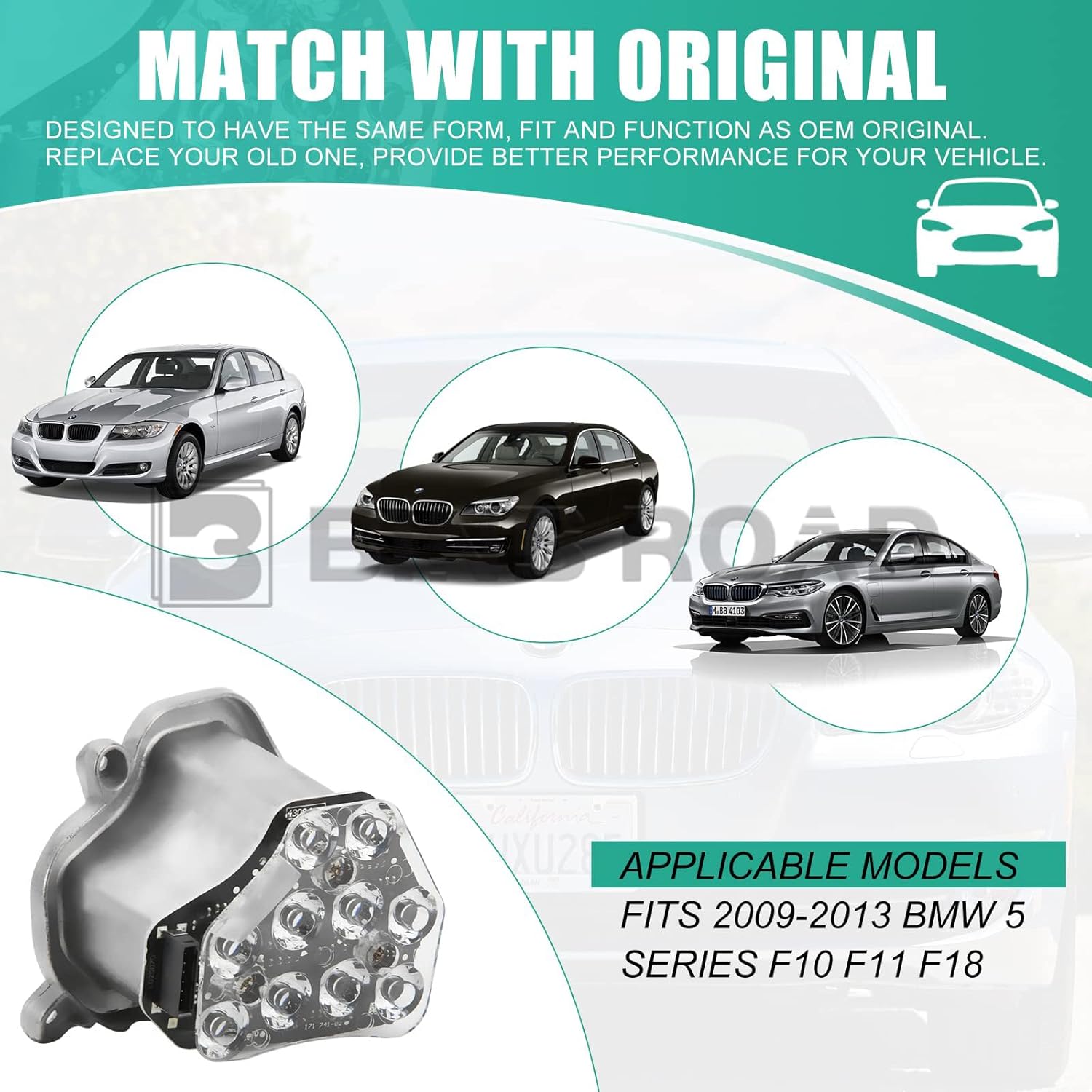 BINB ROAD Módulo de faros LED de señal de giro izquierdo y derecho 63117271901 + 63117271902 compatible con BMW 520i 525i 530i F10 F18 2009-2013