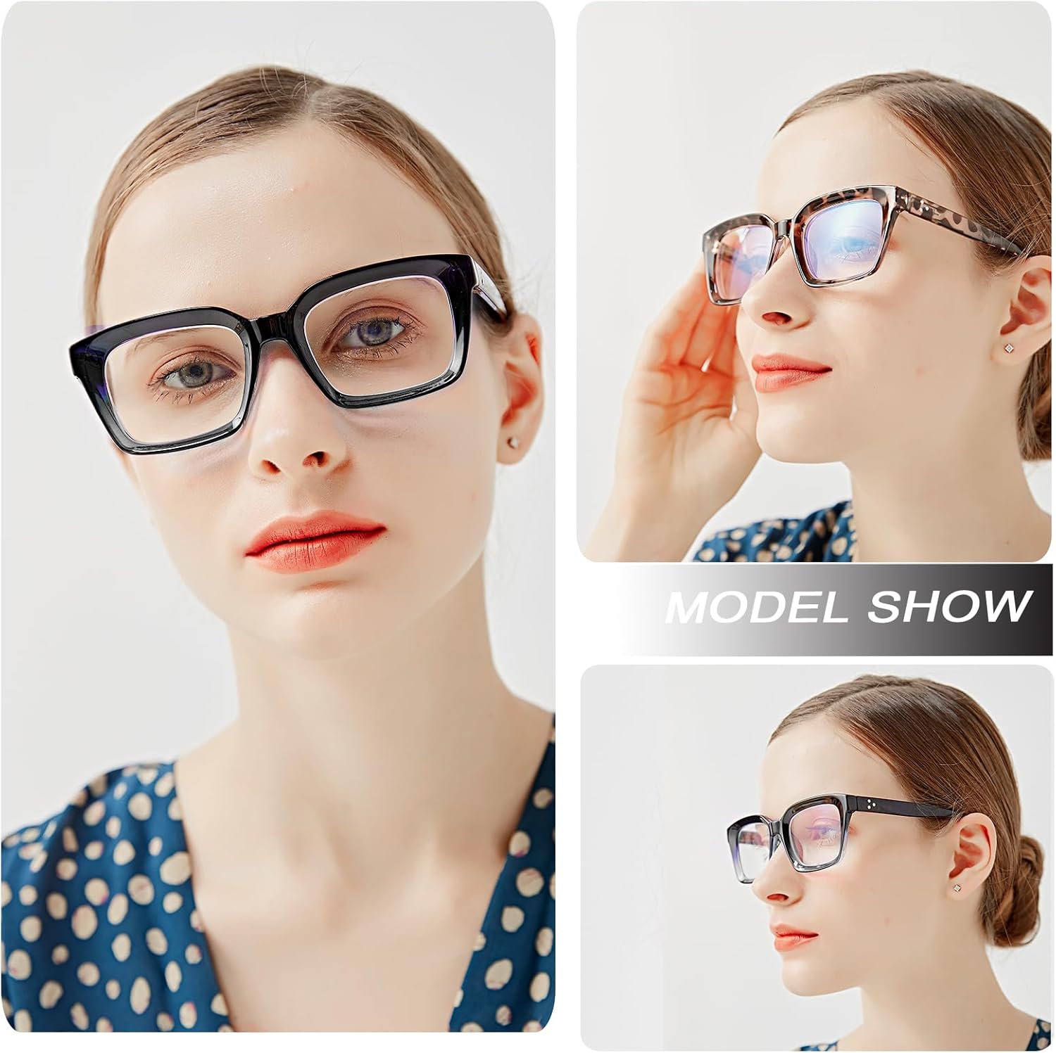 2 pares de anteojos de lectura de gran tamaño para mujeres y hombres, lentes de lectura cuadrados con bloqueo de luz azul grande para mujeres con