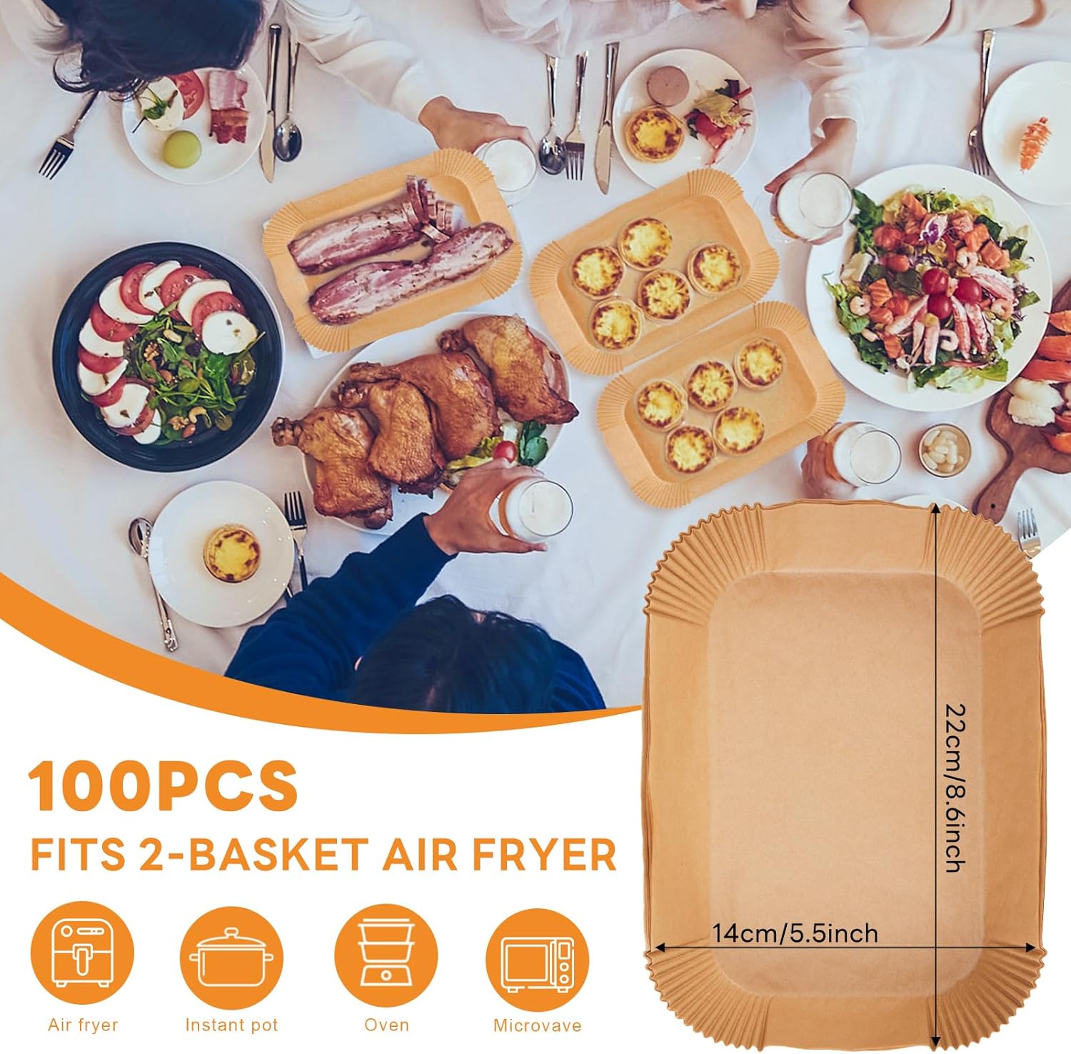 Forros de papel desechables para freidora de aire Ninja Dual Airfryer, papel pergamino antiadherente rectangular, accesorios para freidora de aire,