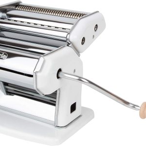 Imperia Máquina para hacer pasta, color blanco, fabricada en Italia, construcción de acero resistente con esfera de fácil bloqueo, mango de agarre Imperia Máquina para hacer pasta, color blanco, fabricada en Italia, construcción de acero resistente con esfera de fácil bloqueo, mango de agarre