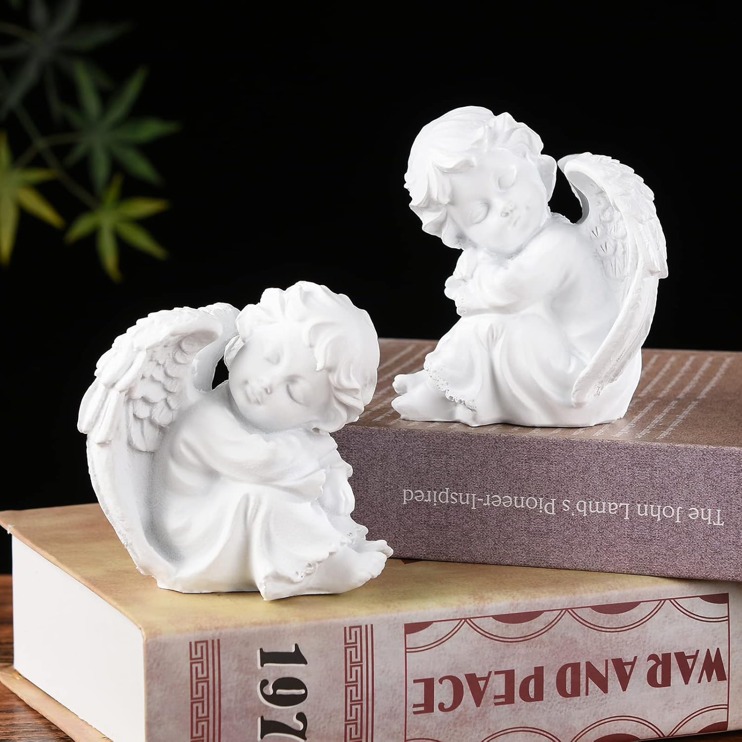 Un par de querubines durmiendo estatua de resina blanco ángulo estatuilla bendiga a las familias decoración del hogar Escultura de querubín