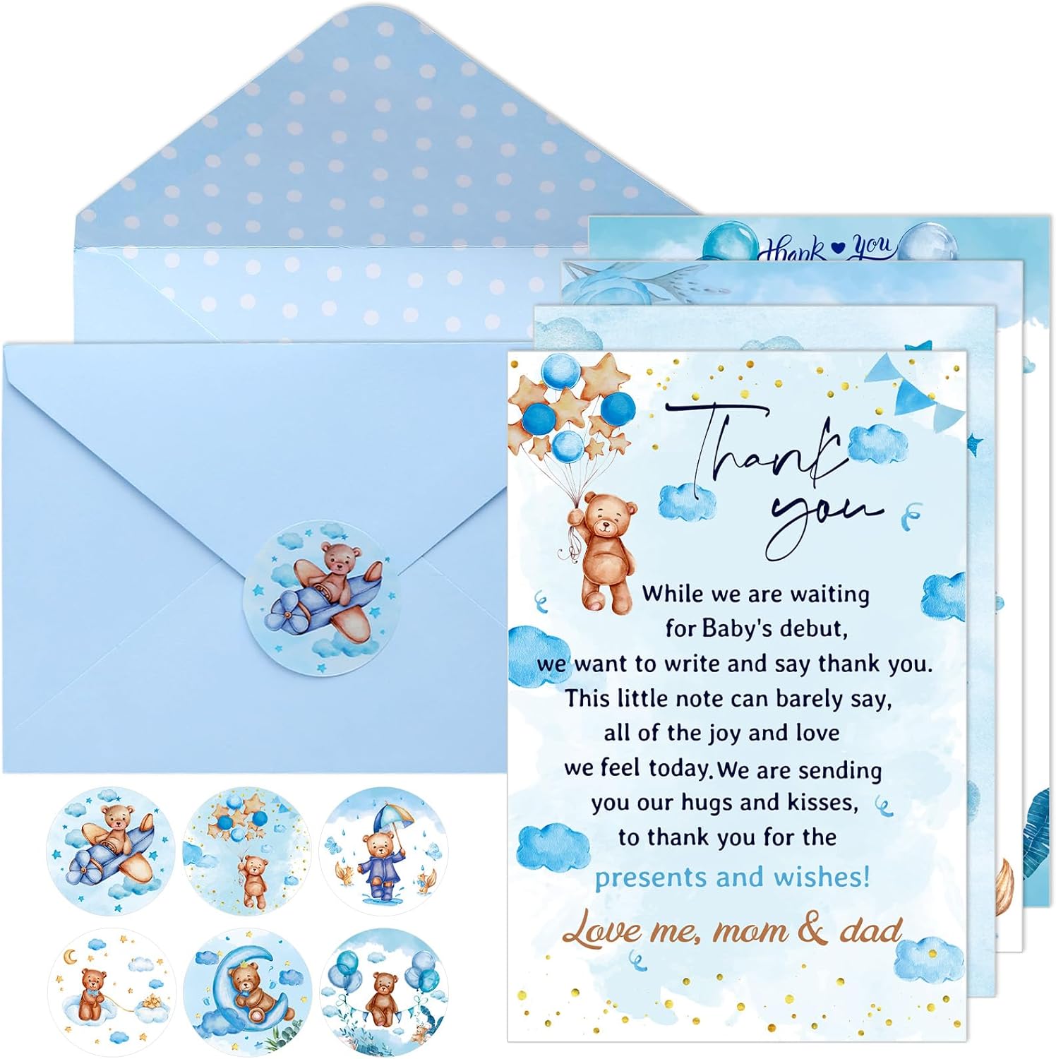 Tenceur 60 juegos de tarjetas de agradecimiento para baby shower, 60 tarjetas de baby shower con 60 sobres y 6 hojas de calcomanías para revelación