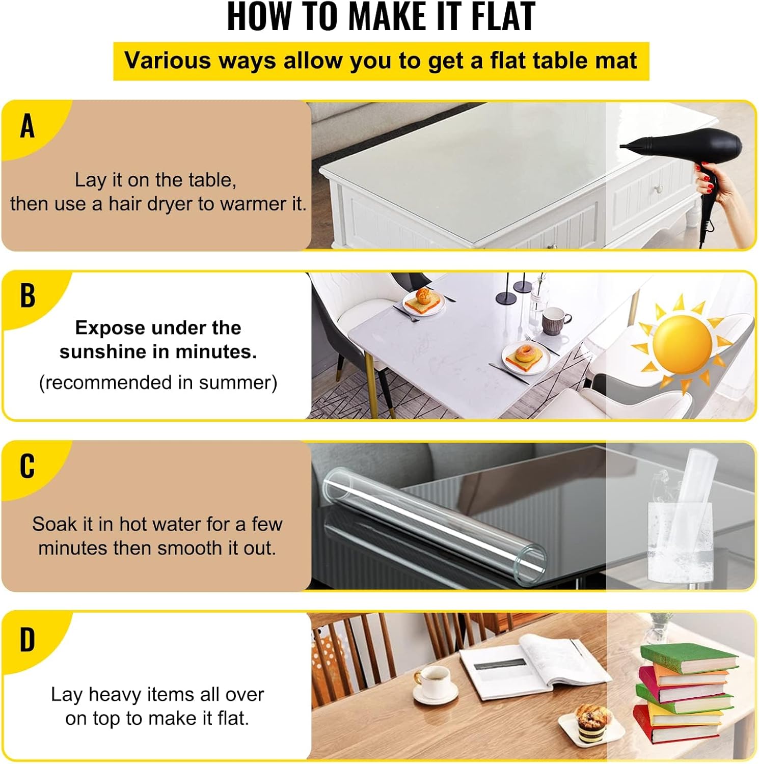 VEVOR Funda de plástico para mesa, 24 x 60 pulgadas, protector de mesa transparente de 0.059 in de grosor, alfombrilla rectangular transparente,