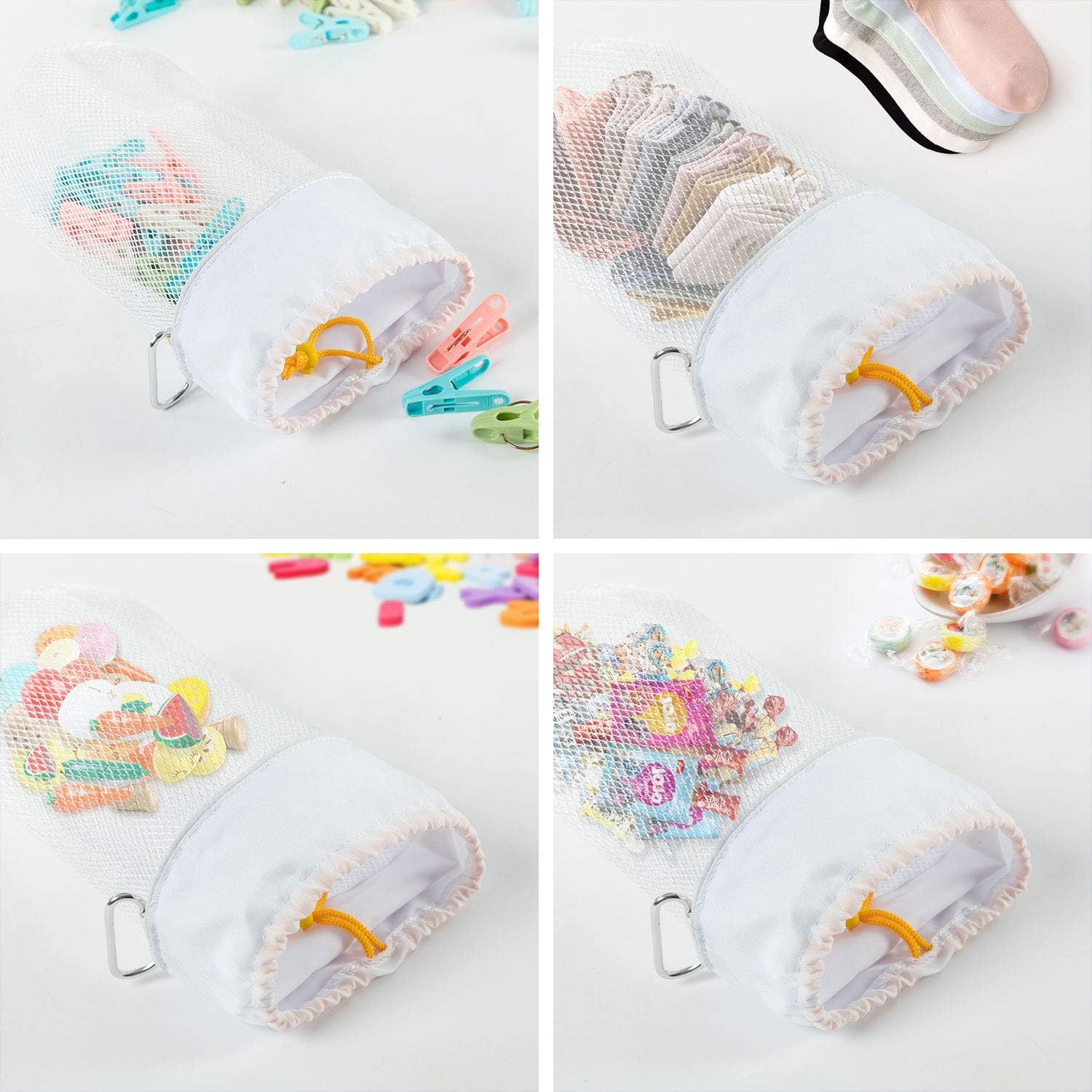 GNEGNI Bolsa de soporte para pinzas para ropa al aire libre, organizador de almacenamiento de pinzas de ropa de malla de gran capacidad con gancho,