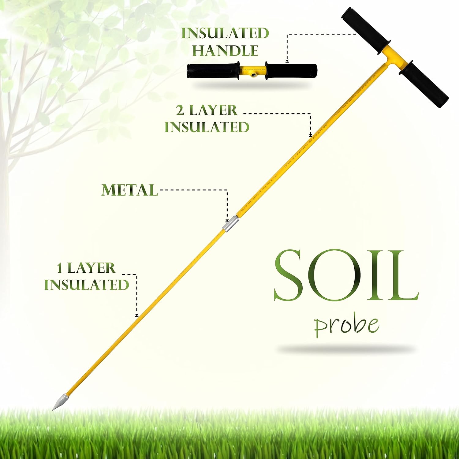 Sonda de tanque séptico  Varilla de sonda de suelo de metal aislada  32 pulgadas de largo en total, varilla de sondeo de 38 pulgadas, herramienta
