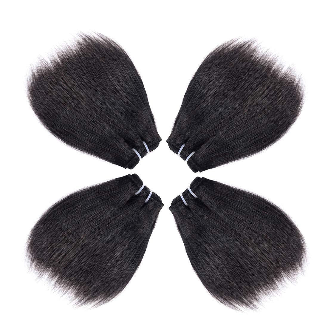 Liang Dian Manojos de cabello humano corto de 8 pulgadas, color natural, 4 manojos de cabello virgen brasileño 12A, paquetes de cabello humano lacio
