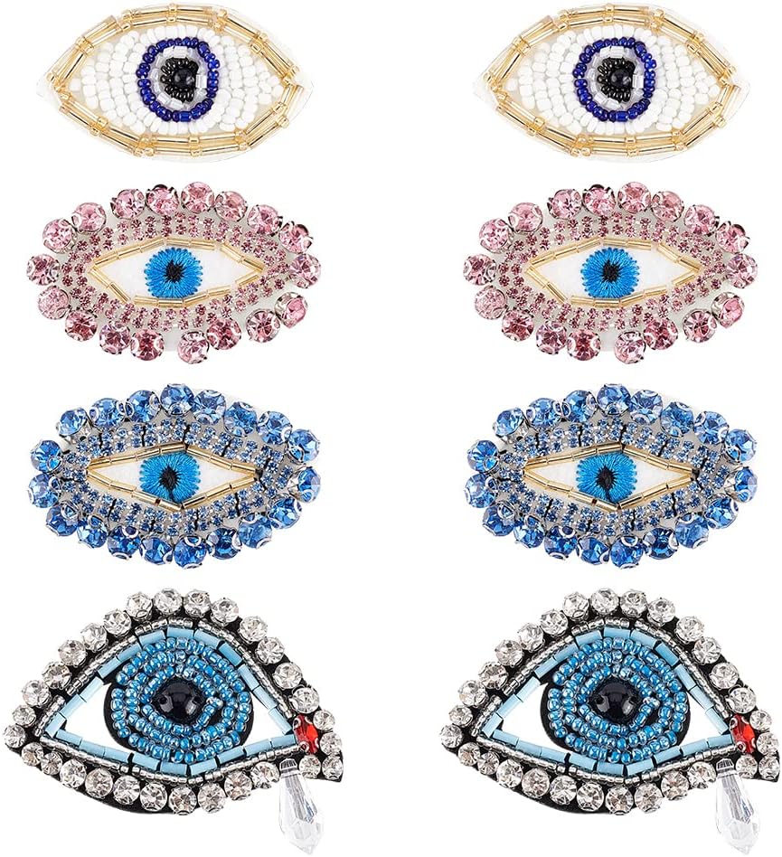 FINGERINSPIRE 8 parches de cristal con diamantes de imitación de Egipto contra el mal de ojo, 4 estilos exquisitos bordados en forma de ojo, parches