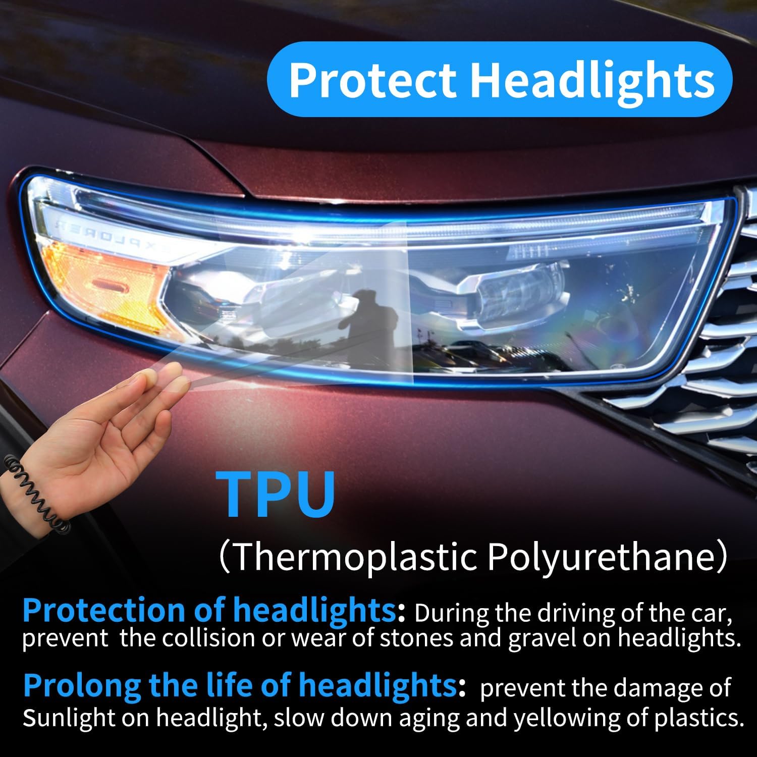 Película de protección de faros delanteros de automóvil para Ford Explorer 2021 2022 2023 2024 Accesorios para automóviles Lucency vinilo decoración
