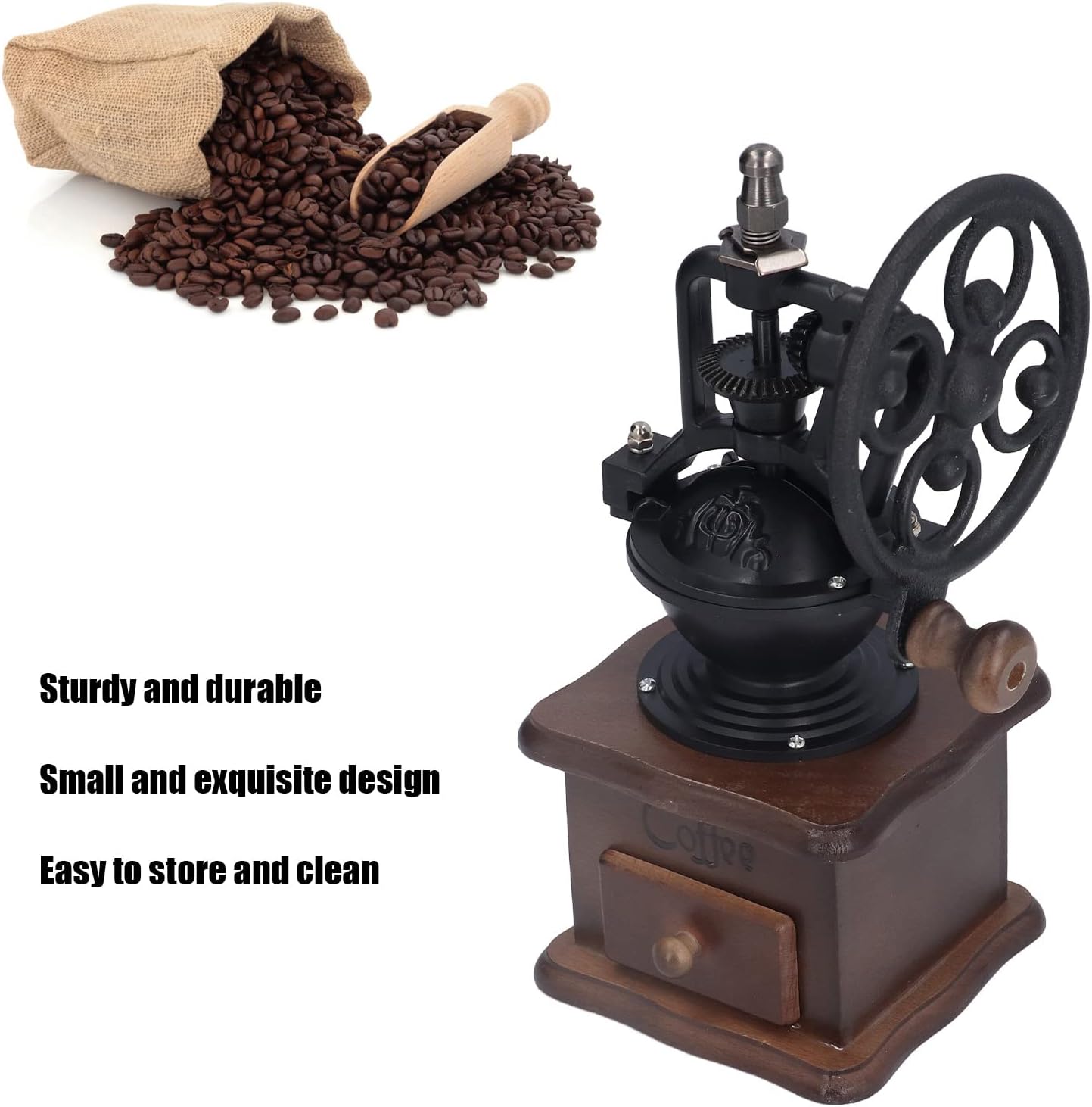 Molinillo de café manual, molinillo de café de manivela de estilo vintage, molinillo de café portátil para oficina en casa