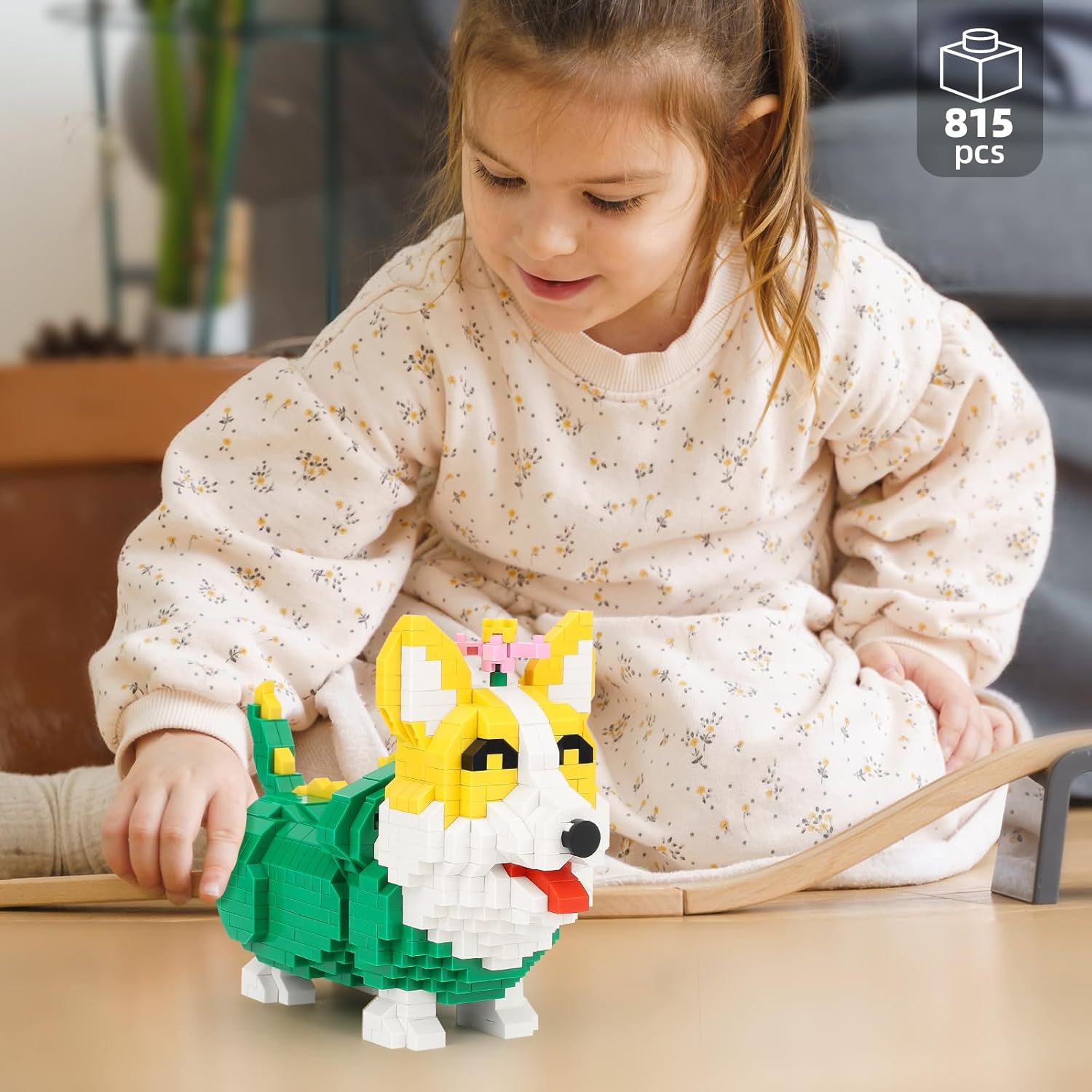 Kit de bloques de construcción de microbloques de construcción de perro Corgi lindo animal, juguetes de construcción de micro ladrillos para