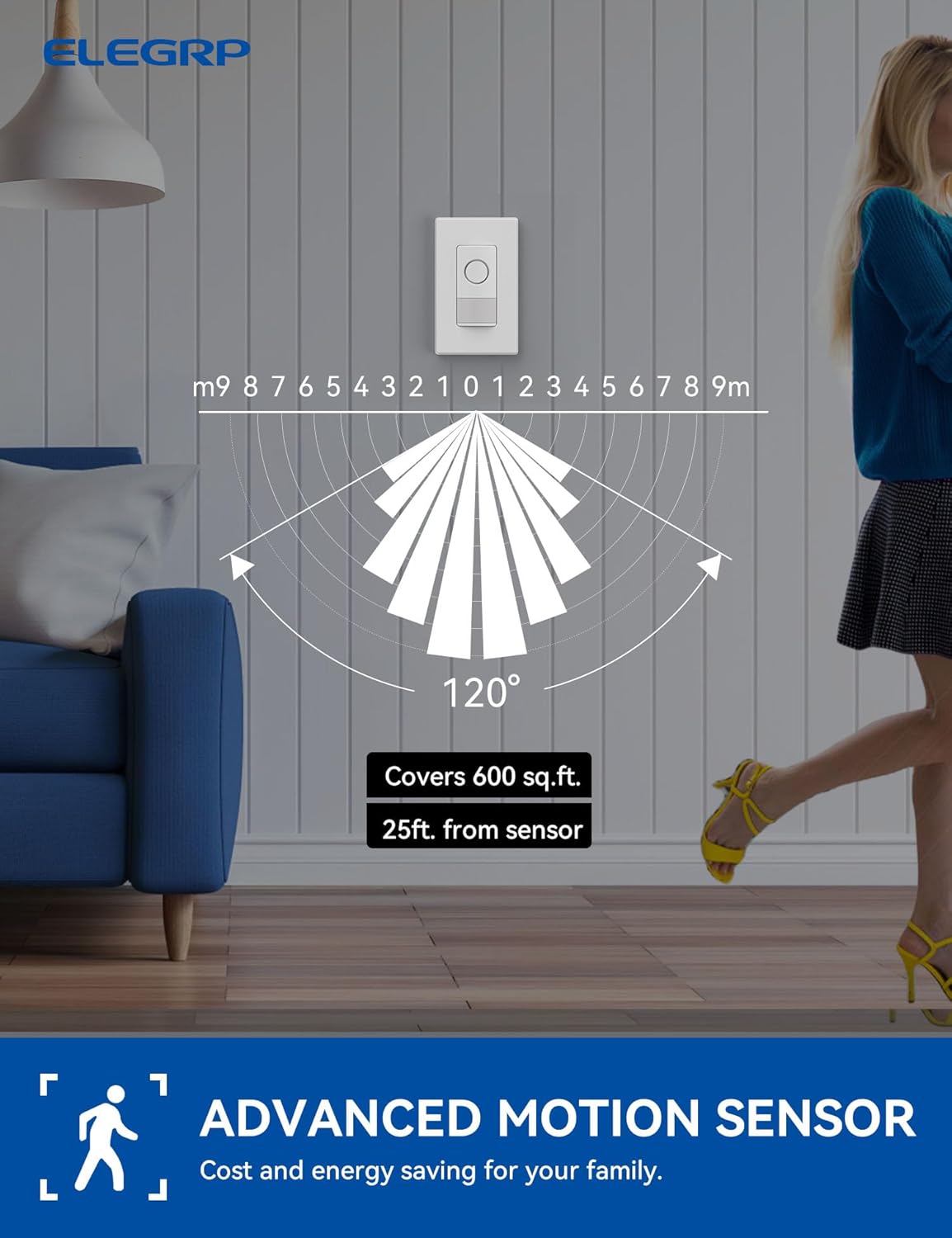 ELEGRP Interruptor inteligente con sensor de movimiento, interruptor de luz Wi-Fi de 3 vías de 2.4 GHz, compatible con Alexa y Google Assistant,