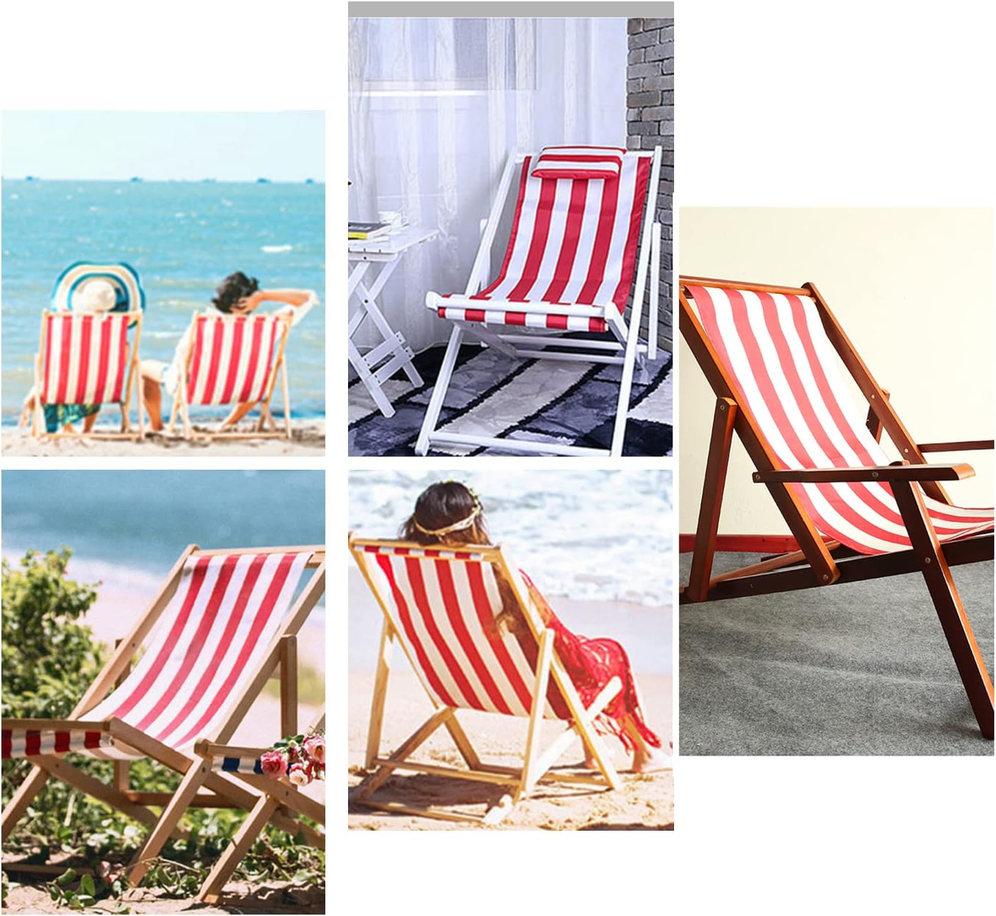PH PandaHall Tela de repuesto para silla, 44 x 17 pulgadas, silla de playa, silla plegable de tela a rayas rojas y blancas, de lona Oxford,