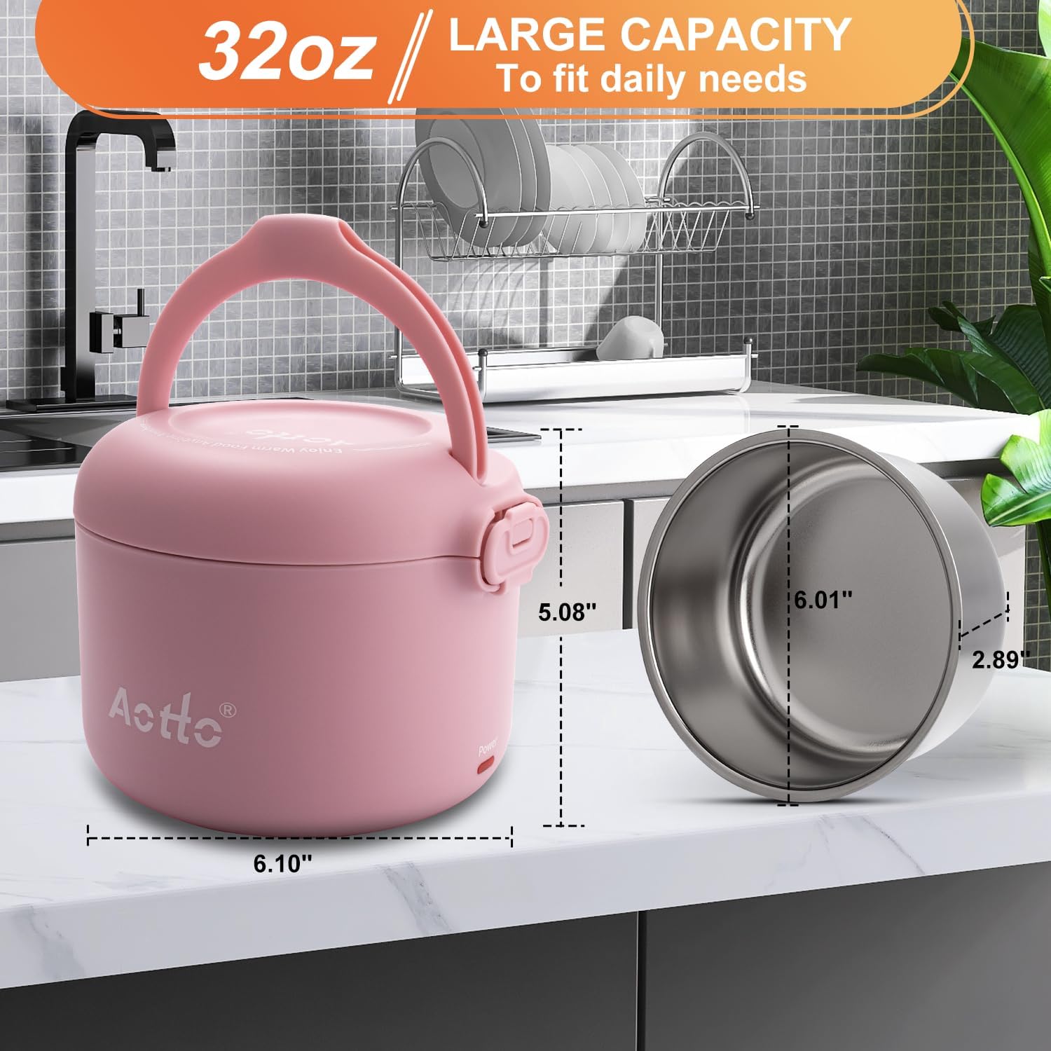 Aotto Lonchera eléctrica, 507080 W, 3 en 1, calentador de alimentos portátil para adultos, 12 V, 24 V, 110 V, calentador de alimentos para