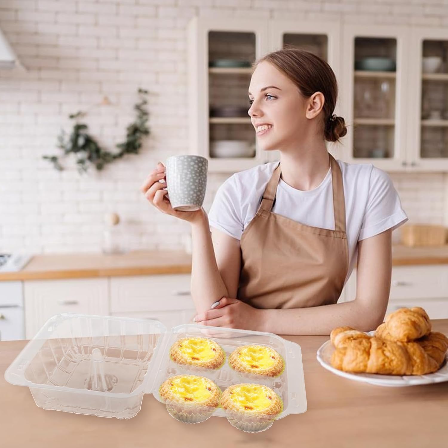Paquete de 40 cajas de plástico transparente para cupcakes de 4 compartimentos, soportes para cupcakes de 4 cavidades, recipientes transparentes