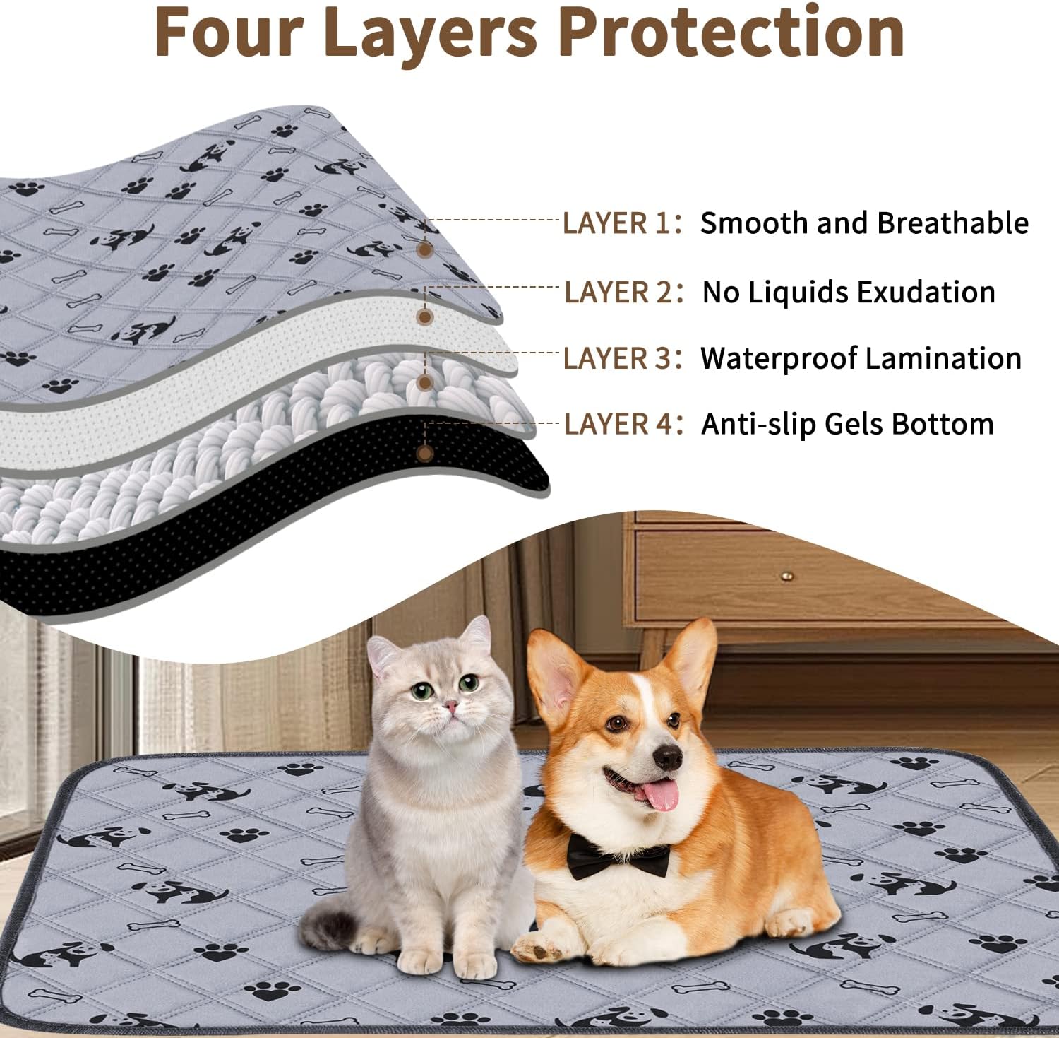 MelonArt Paquete de 2 almohadillas lavables para orina de perro, reutilizables, de 18 x 24 pulgadas, antideslizantes, impermeables, para interiores,