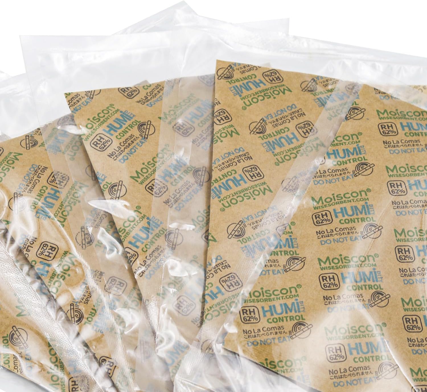 Paquetes de control de humedad bidireccional con 62 % de 2.36 oz, paquete de 5 unidades para almacenar 1 libra, tamaño 67 paquetes de control de