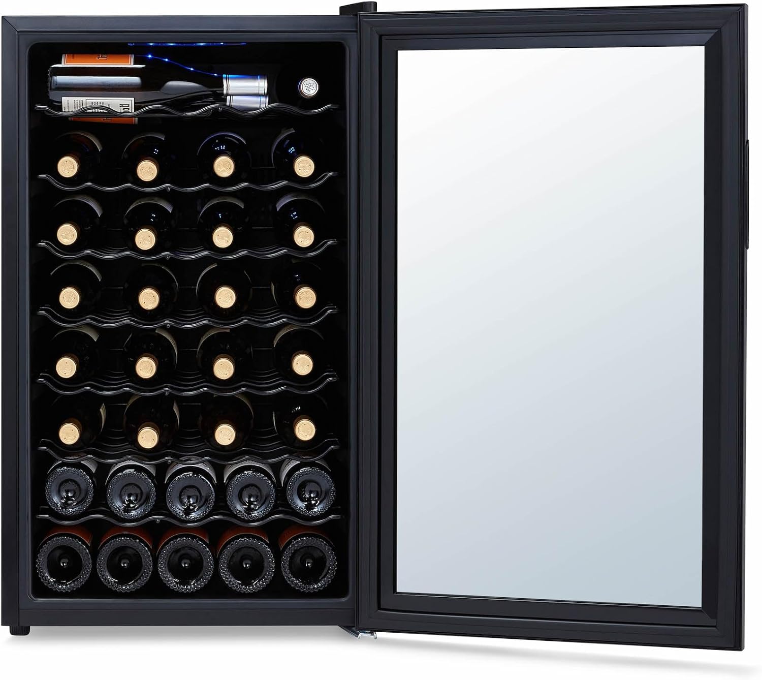 Shadow Series – Refrigerador de vino de 51 botellas, refrigerador de vino con espejo independiente con puerta de vidrio templado de doble capa y