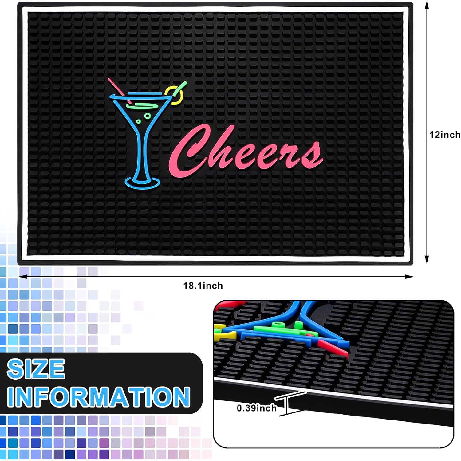 Zhehao Alfombrillas de bar de 12 x 18 pulgadas de grosor para bar, estación móvil de bartending para el hogar, encimera, cocina, mostrador,