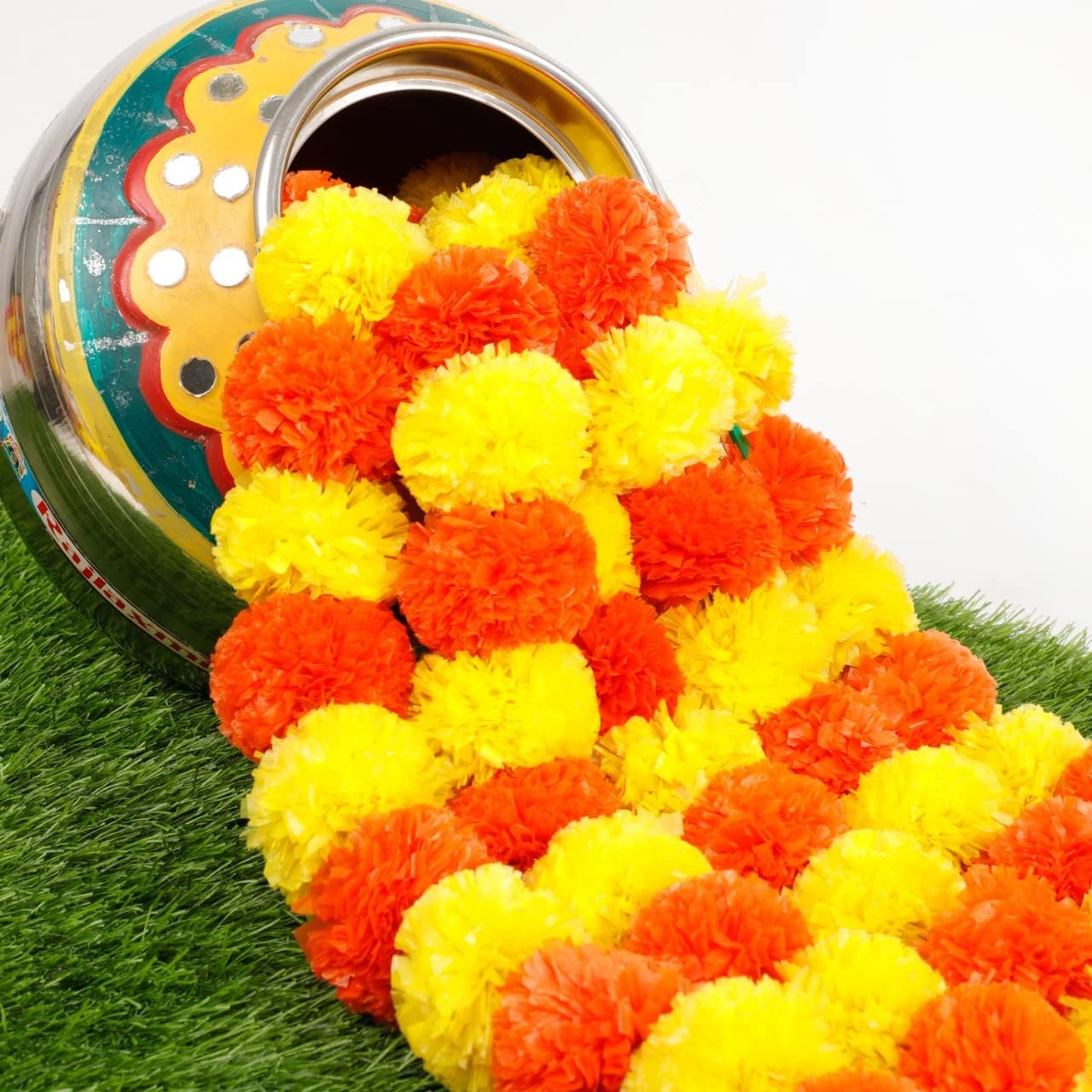 Tengru 20 guirnaldas de caléndula de 5 pies para decoración de flores artificiales para festivales, fiestas, bodas, Navidad, Año Nuevo, Diwali o