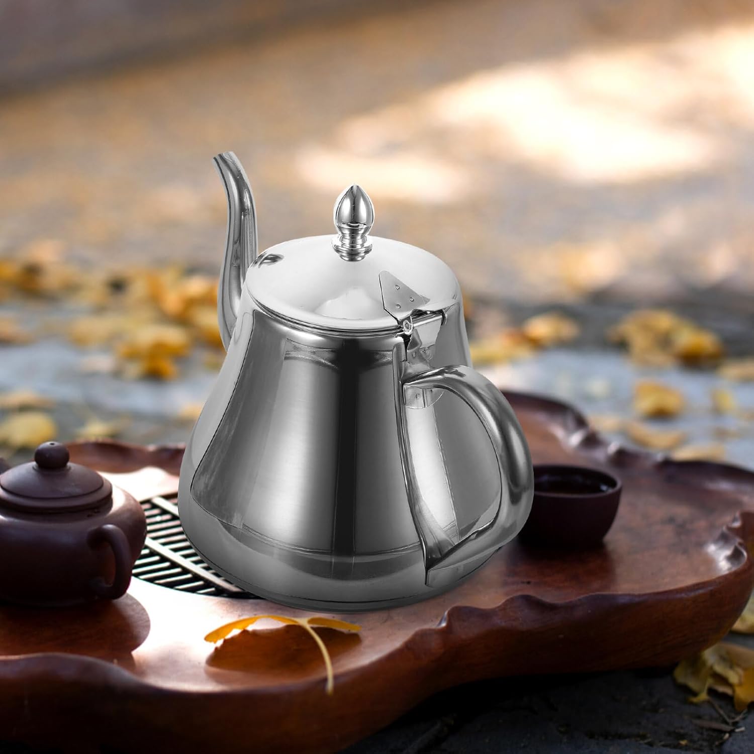 UPKOCH Tetera de acero inoxidable para el hogar, tetera de acero inoxidable, hervidor de té de 1 litro, tetera plateada, tetera de café, tetera para
