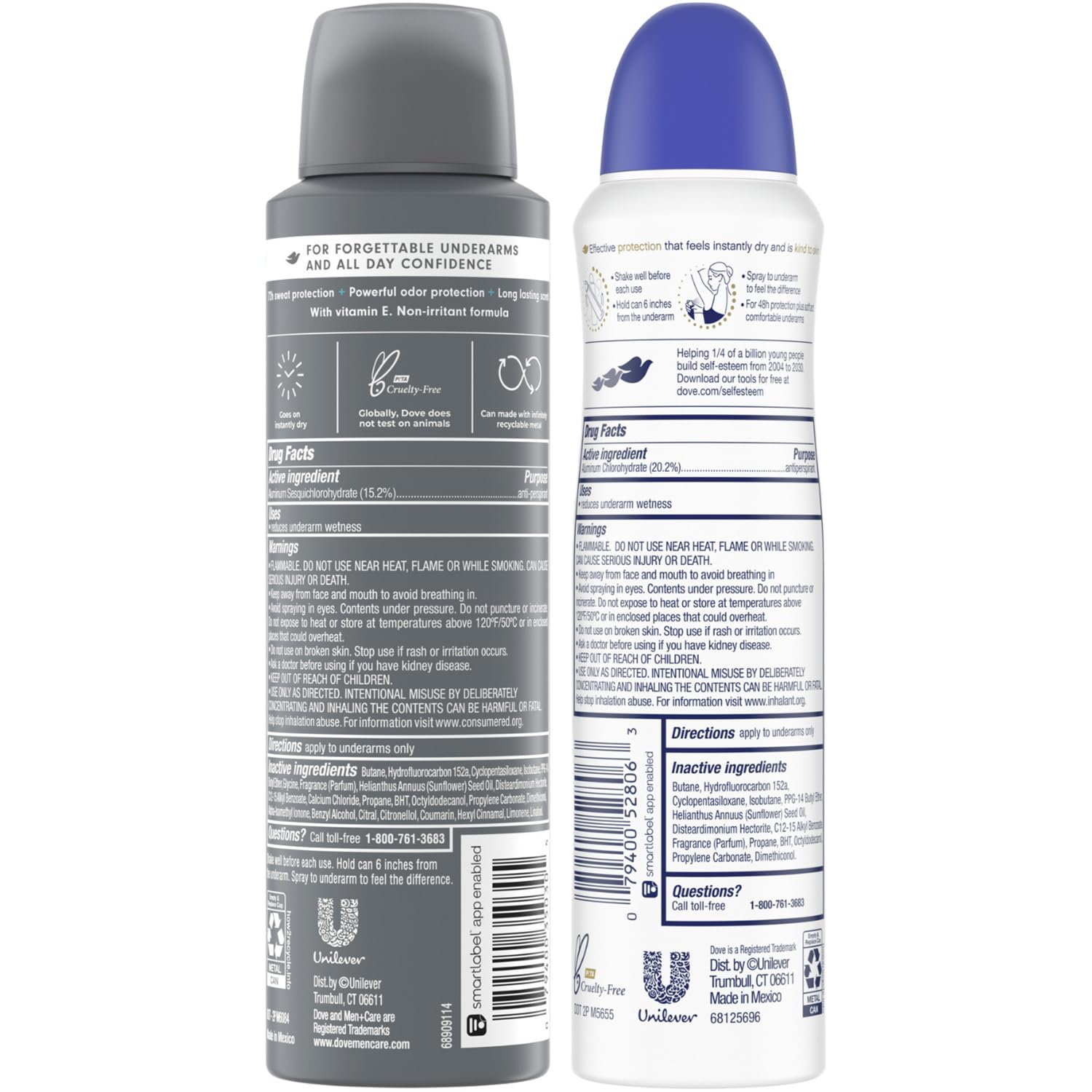 Dove Desodorante en aerosol para hombres + Care + Dove Advanced Care Desodorante para mujeres, desodorante en aerosol seco antitranspirante para