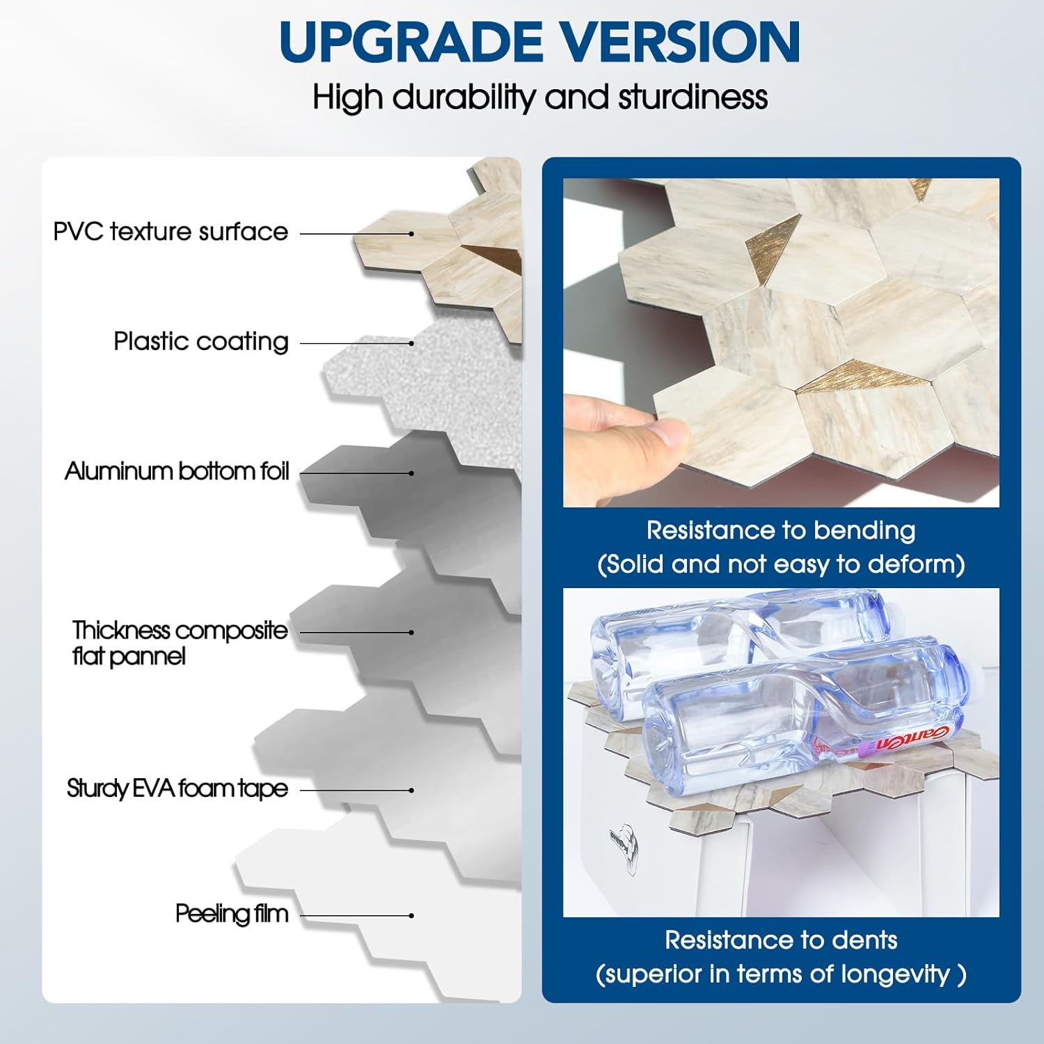 Azulejos hexagonales de 20 hojas para despegar y pegar, 12.2 x 11.34 pulgadas, mármol beige, azulejos de pared de PVC 3D mezclados de mármol beige