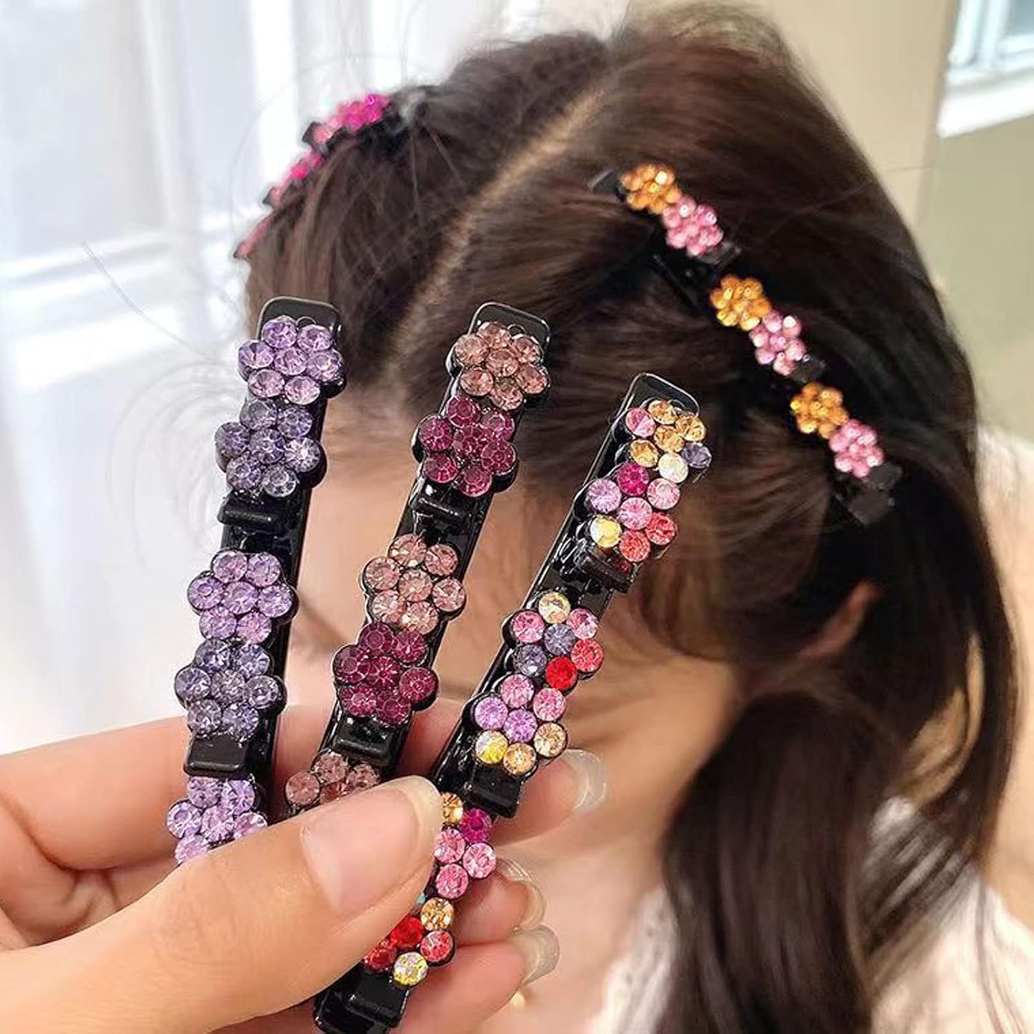 3 piezas de banda de doble capa, diadema trenzada, horquilla de cocodrilo, pinzas para el cabello, flequillo mágico, horquilla para el cabello,