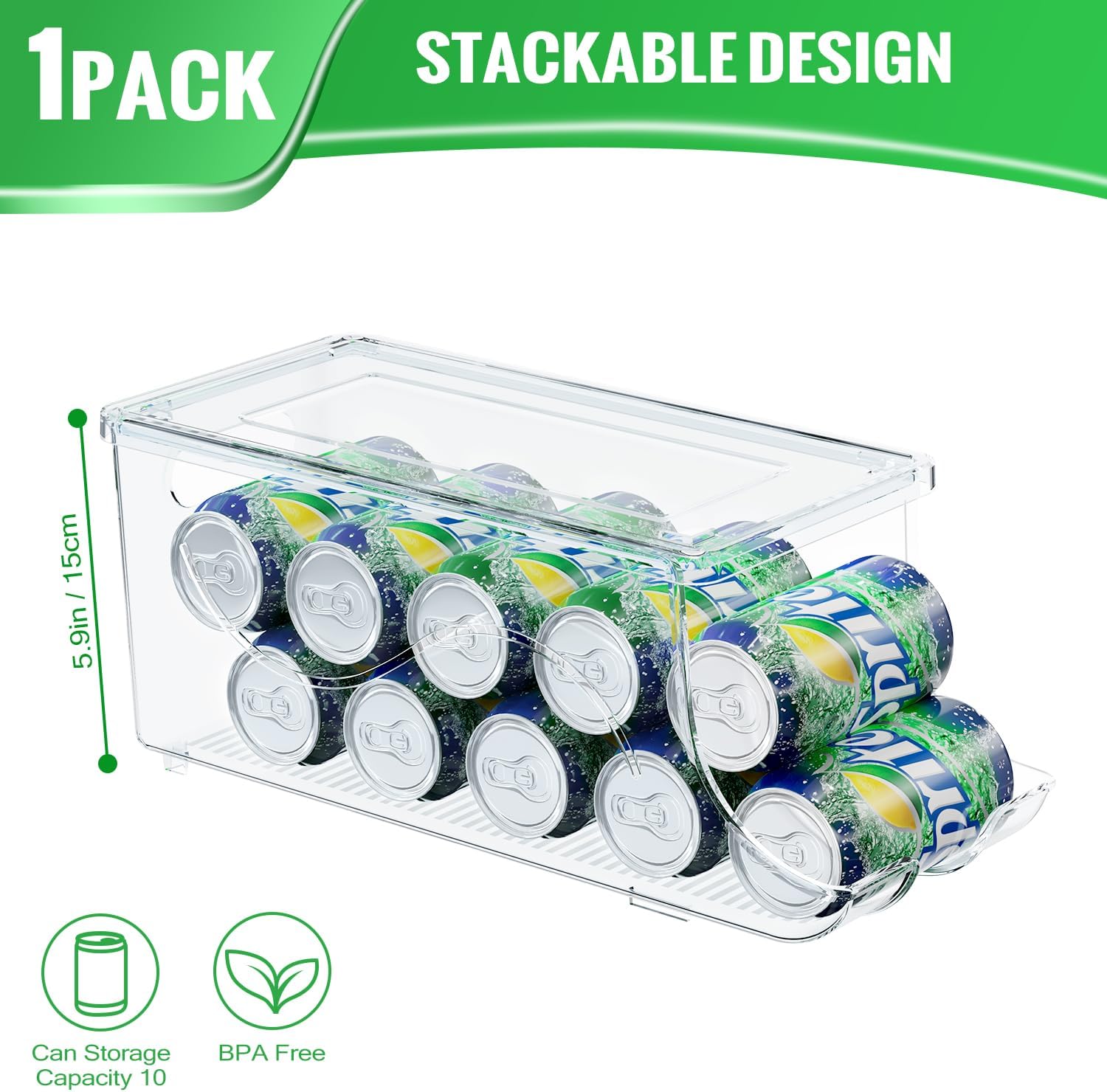 Organizador de latas de soda para refrigerador, contenedor apilable de latas de alimentos enlatados, dispensador de latas con tapa para nevera,